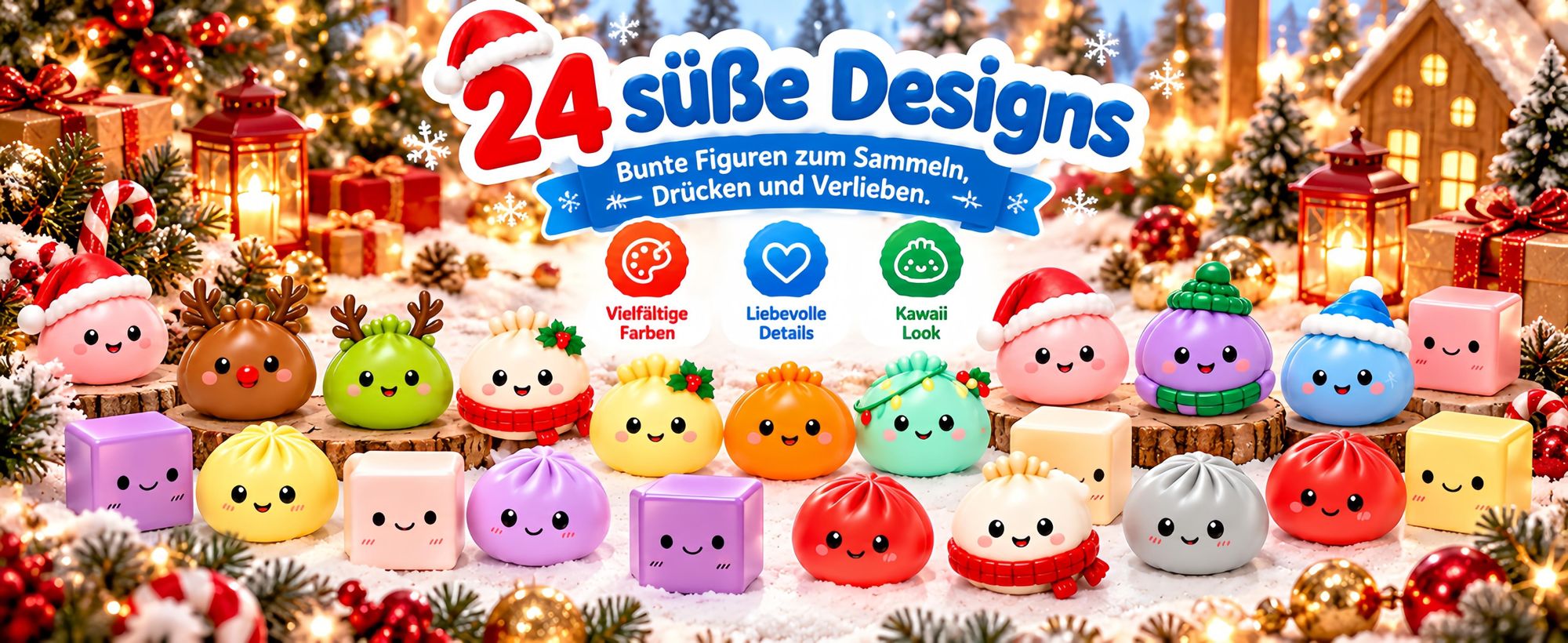 Dumpling Squishy Adventskalender,Weihnachtskalender 24 Tage mit Langsam Aufsteigendes Quetschspielzeug,Fidget Spielzeug für Schule Büro Zuhause