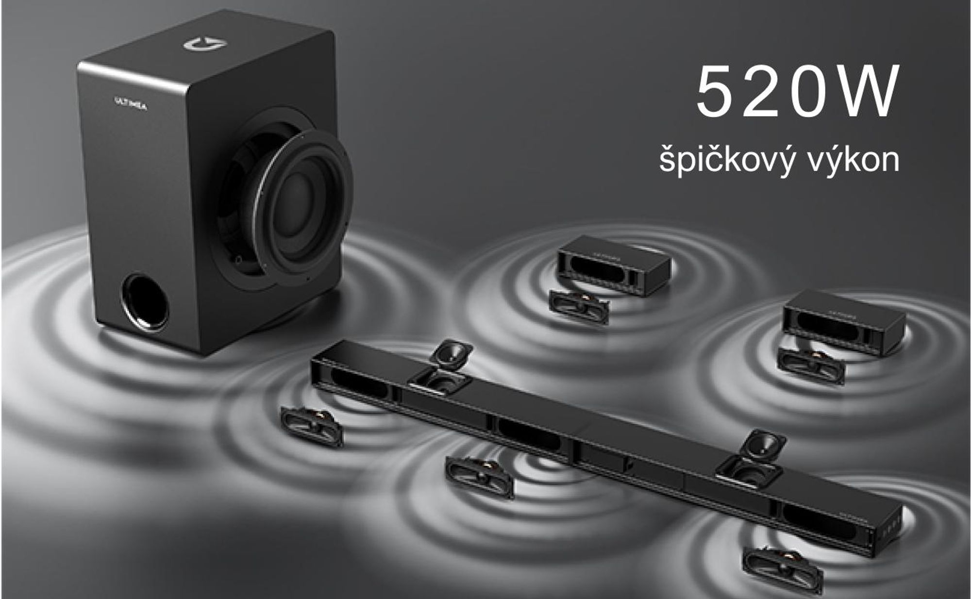 ULTIMEA 5.1.2kanálový soundbar pro televizory s Dolby Atmos, systém prostorového zvuku domácího kina se subwooferem pro zvuk kina, HDMI/Opt/Bluetooth