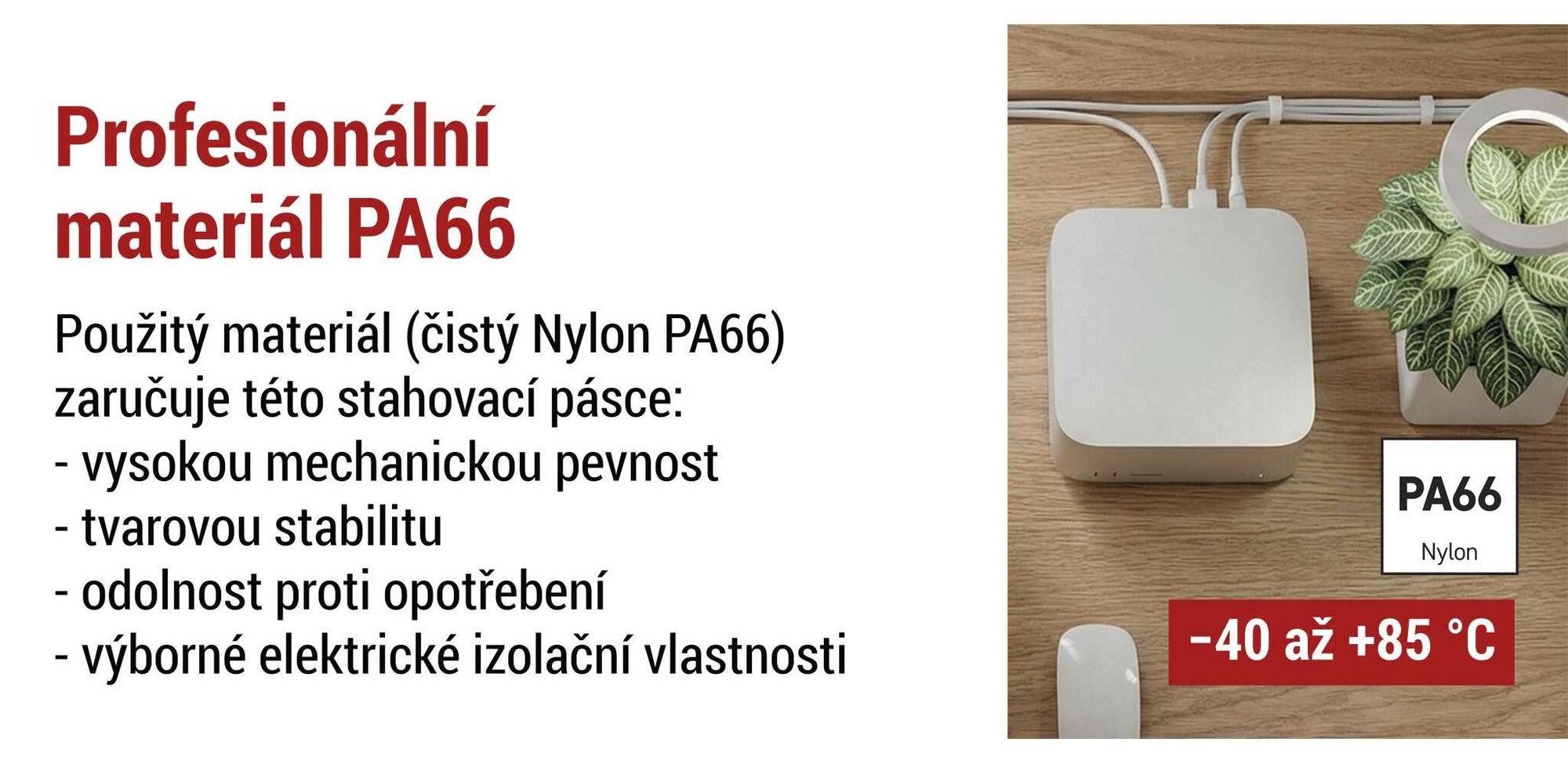 EMOS 100 ks nylonových stahovacích pásek PA66 pro vnitřní použití, 150 x 3,5 mm, pro svazky kabelů o max. Ø 3,5 cm, samozamykací, bílé, A2844