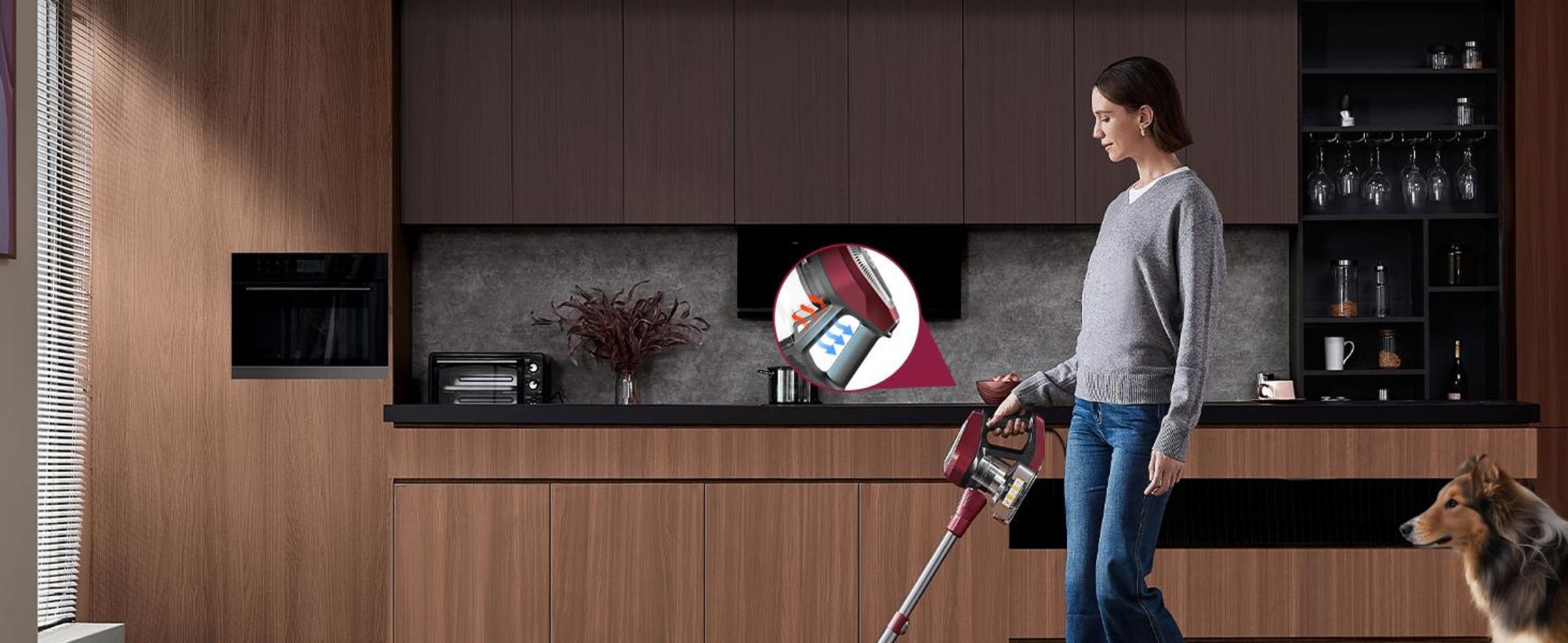 Vactidy C8 Staubsauger mit Kabel 7m/60kPa/600W Handstaubsauger 1,5L Beutelloser Staubbehälter, Antiverhedderungs-Bürste für Böden Teppiche Tierhaare