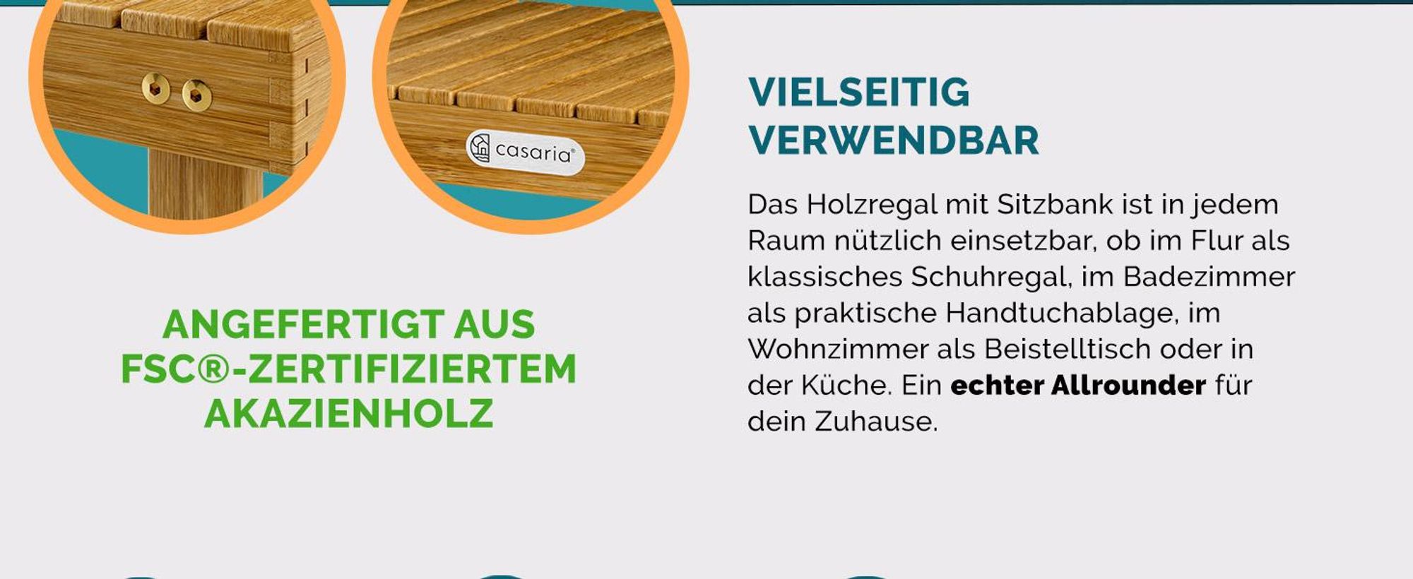 CASARIA® Schuhregal mit Sitzfläche Holz Massiv 160kg Belastbarkeit FSC®-Zertifiziert Akazie 3 Ebenen Flur Bad Schuhbank Sitzbank Schuhschrank Braun