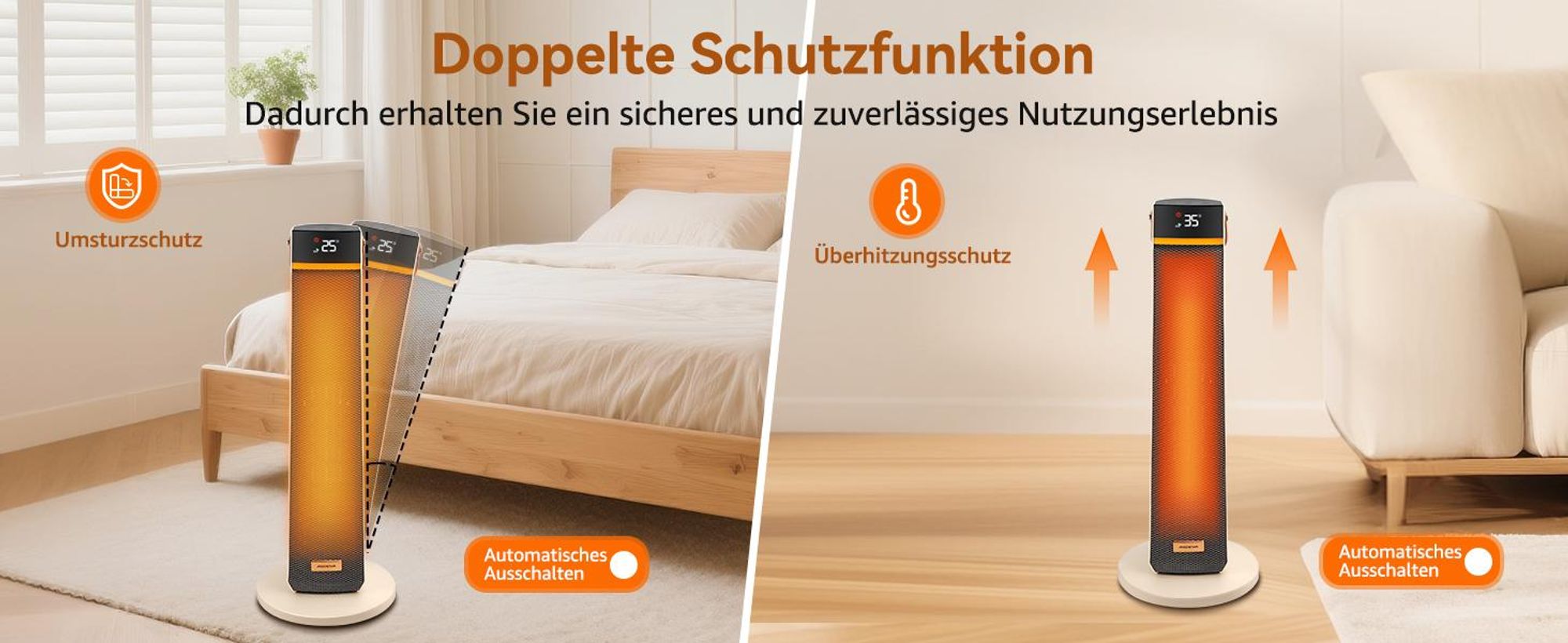 Aigostar 2000W PTC Keramik-Heizlüfter: Energiesparend, Fernbedienung, ECO-Modus, 24H-Timer, 75°-Oszillation, Schutzfunktionen, Weiß