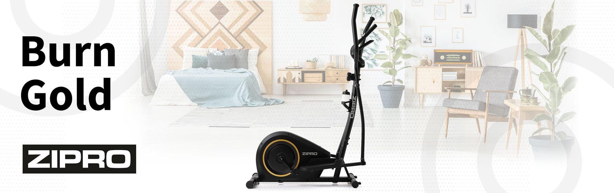 Zipro Crosstrainer Burn Gold – Vélo elliptique magnétique pour la maison Édition Design Vélo d'appartement silencieux Compact avec mesure du pouls et support pour tablette