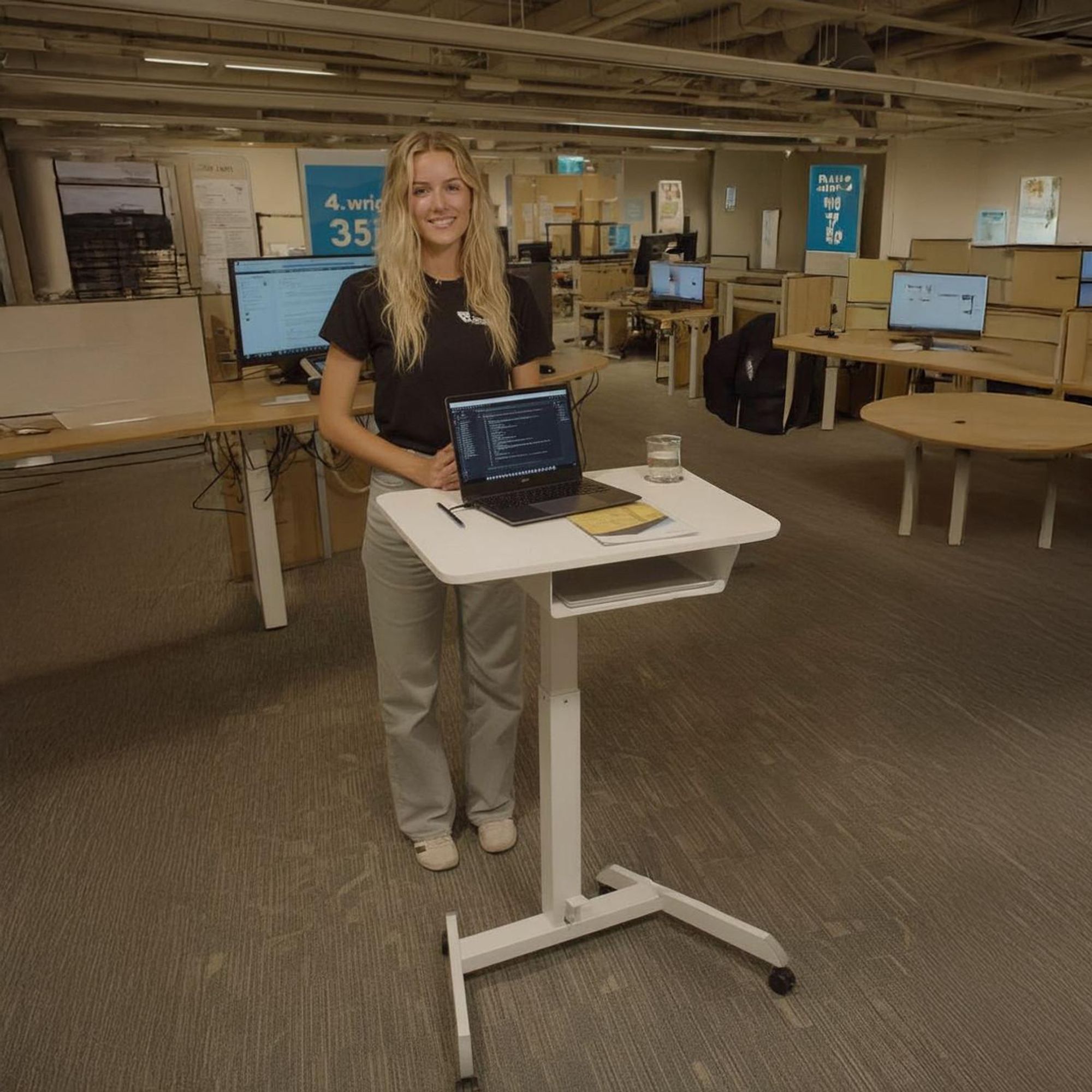 Höhenverstellbarer Laptoptisch mit Rollen und Schublade Sitz-steh-Schreibtisch - Höhenverstellbar bis max. 113cm / Max. 8kg - Weiß