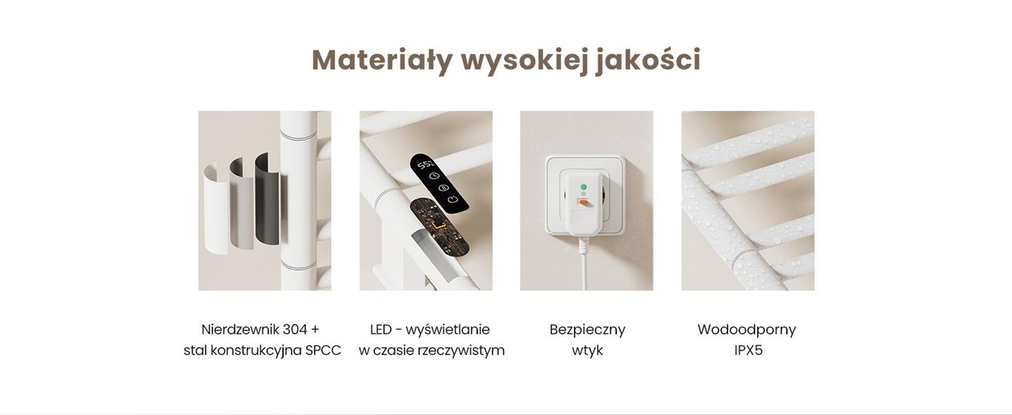 EMKE Podgrzewacz do ręczników Elektryczny 780 x 430 x 90mm 130W obrotowy U-rurka Inteligentny dotykowy LCD Tuya Alexa Grzejnik łazienkowy Biały Grzejnik