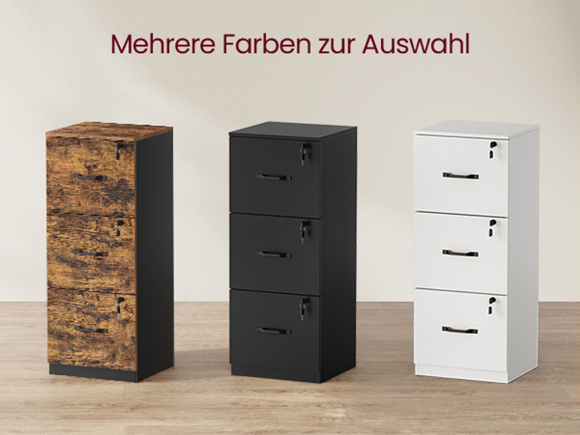 VASAGLE Aktenschrank Büroschrank, Druckerständer, mit 3 Schlösser, verstellbare Hängestange