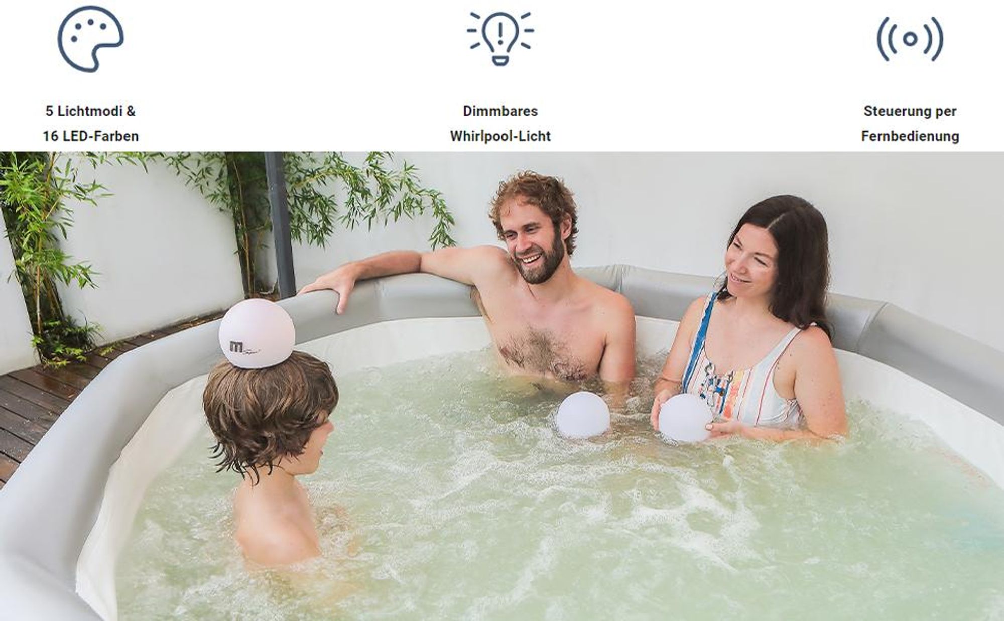 Miweba Mspa Whirlpool schwimmende Ambientebeleuchtung | Poolbeleuchtung - Wasserdicht - Schwimmleuchte - Pool LED Lampe - 16 Farben - 5 Lichtmodi