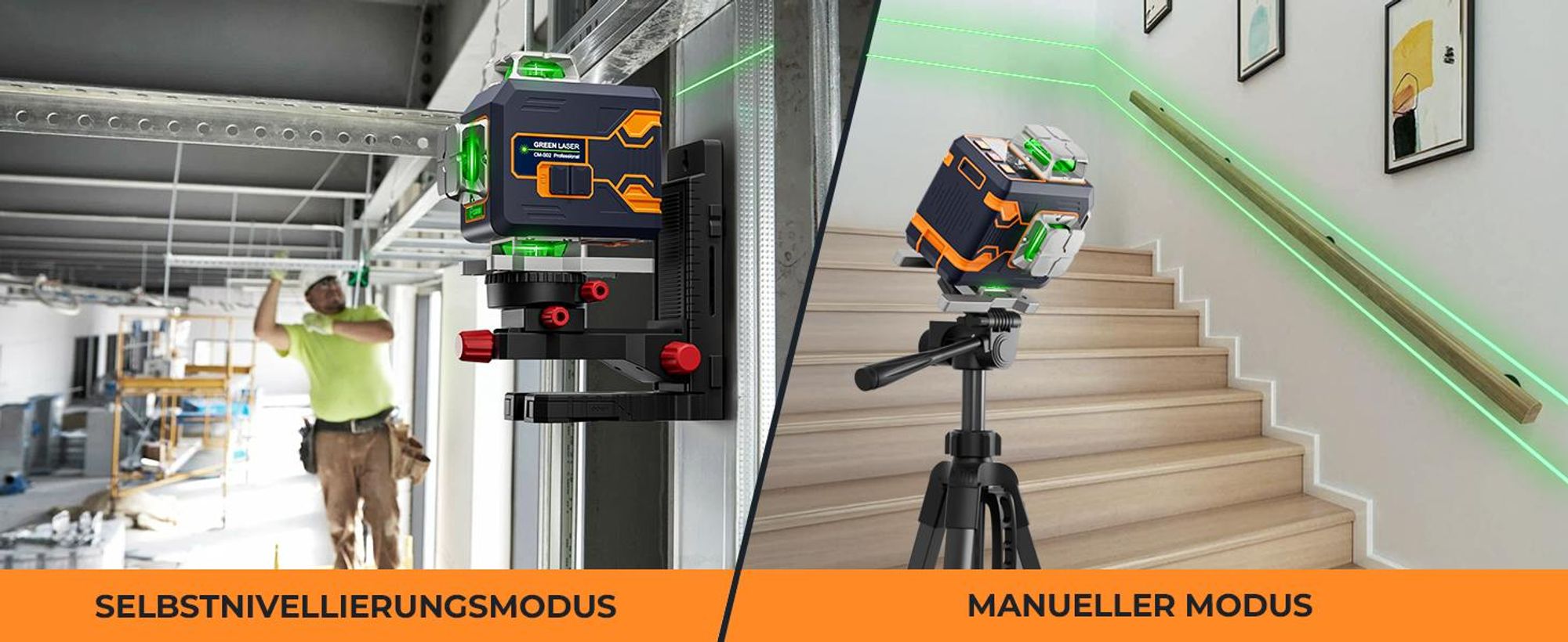 CIGMAN CMS02 Křížový Laser 4×360° Zelený s App, LCD a 2 Akumulátory