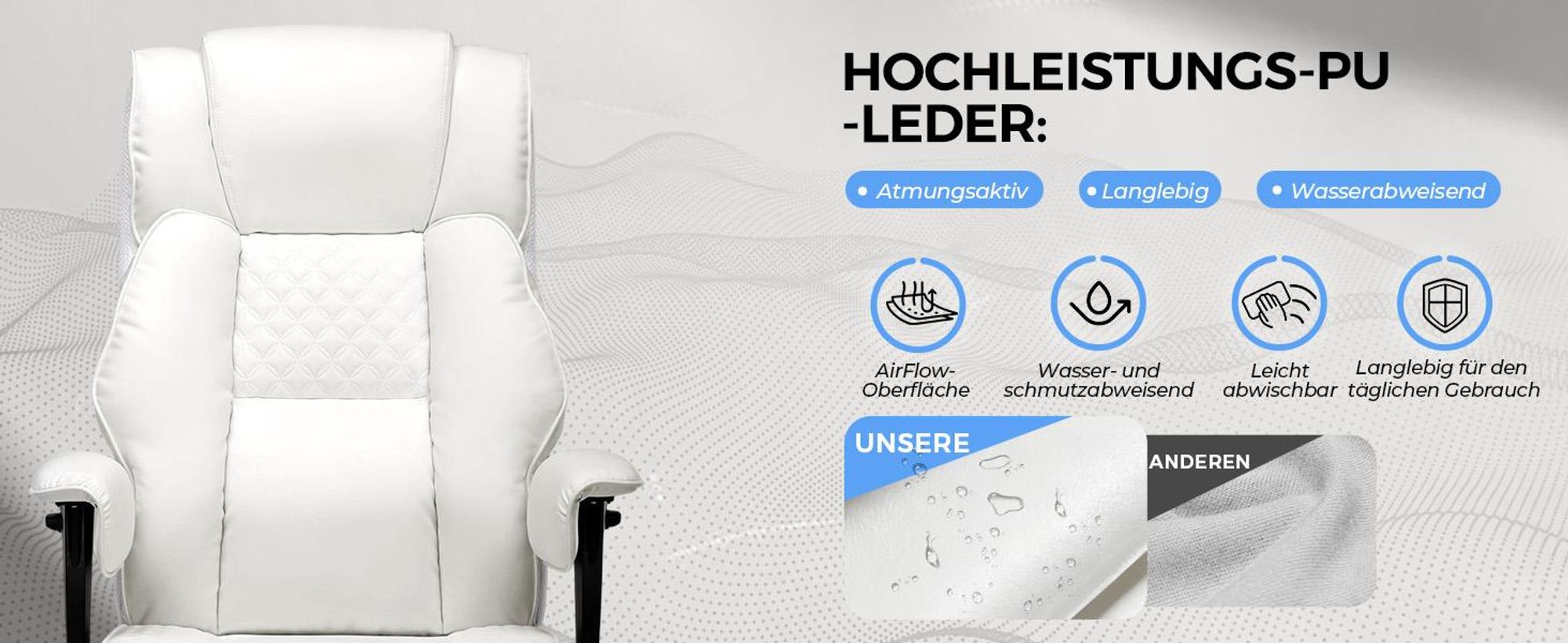 GTPLAYER Gaming Stuhl, breiter Bürostuhl mit Taschenfeder, Ergonomischer PC-Stuhl, Verstellbarer und Drehbarer Schreibtischstuhl, Kunstleder, weiß