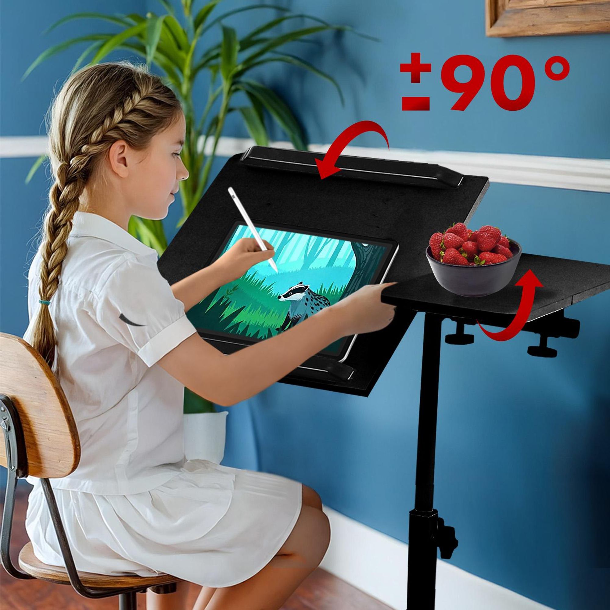 Mobiler Schreibtisch/Laptop-Ständer Maclean schwarz höhenverstellbar 59-89cm max. 30kg MC-121 B