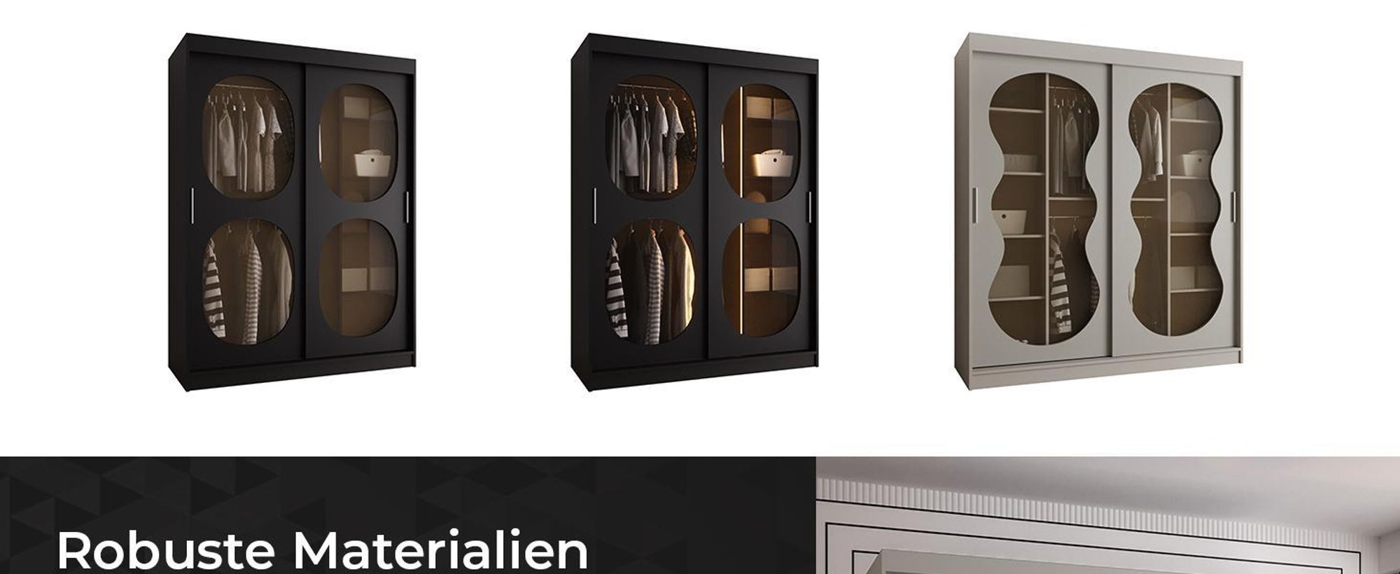 MEBLE KRYSPOL Kleiderschrank mit Glas 180 x 200 x 62 cm BAHRAJN 2, Schwarz