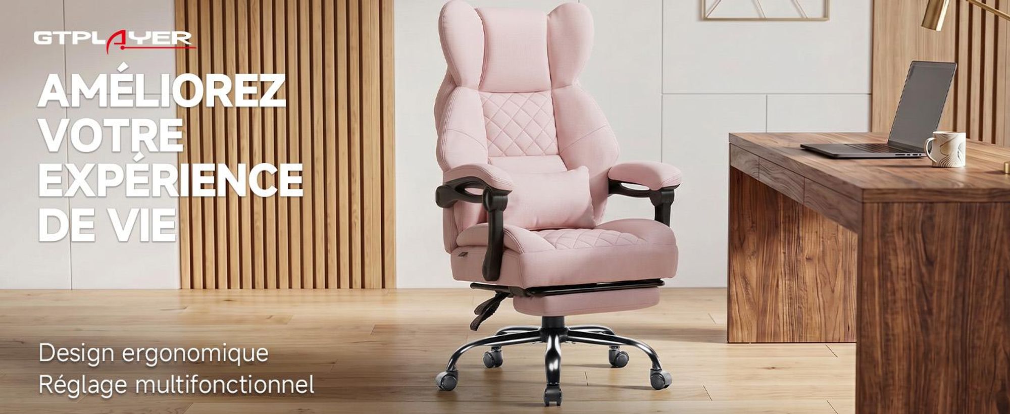 Chaise de gaming GTPLAYER, chaise de bureau ergonomique avec repose-pieds et support lombaire, fauteuil de bureau haut de gamme pour grandes personnes, chaise de bureau large et réglable en hauteur