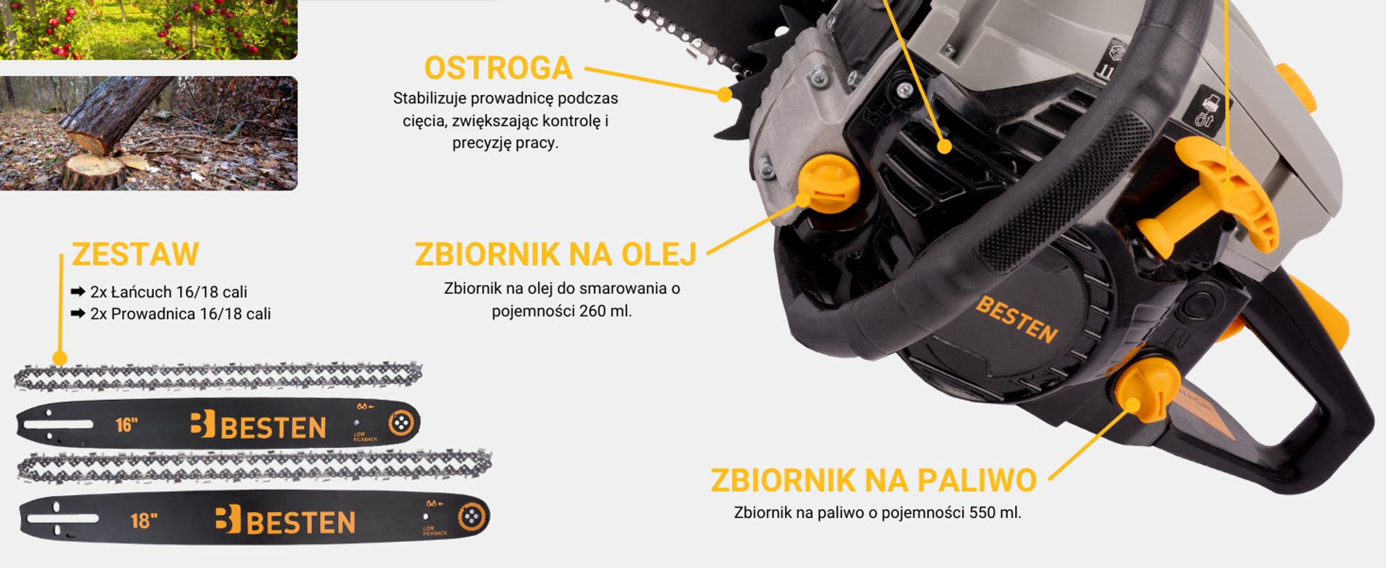 Piła Spalinowa Pilarka Do Drewna Łańcuchowa 58Cc 2xŁańcuch 2xProwadnica Olej