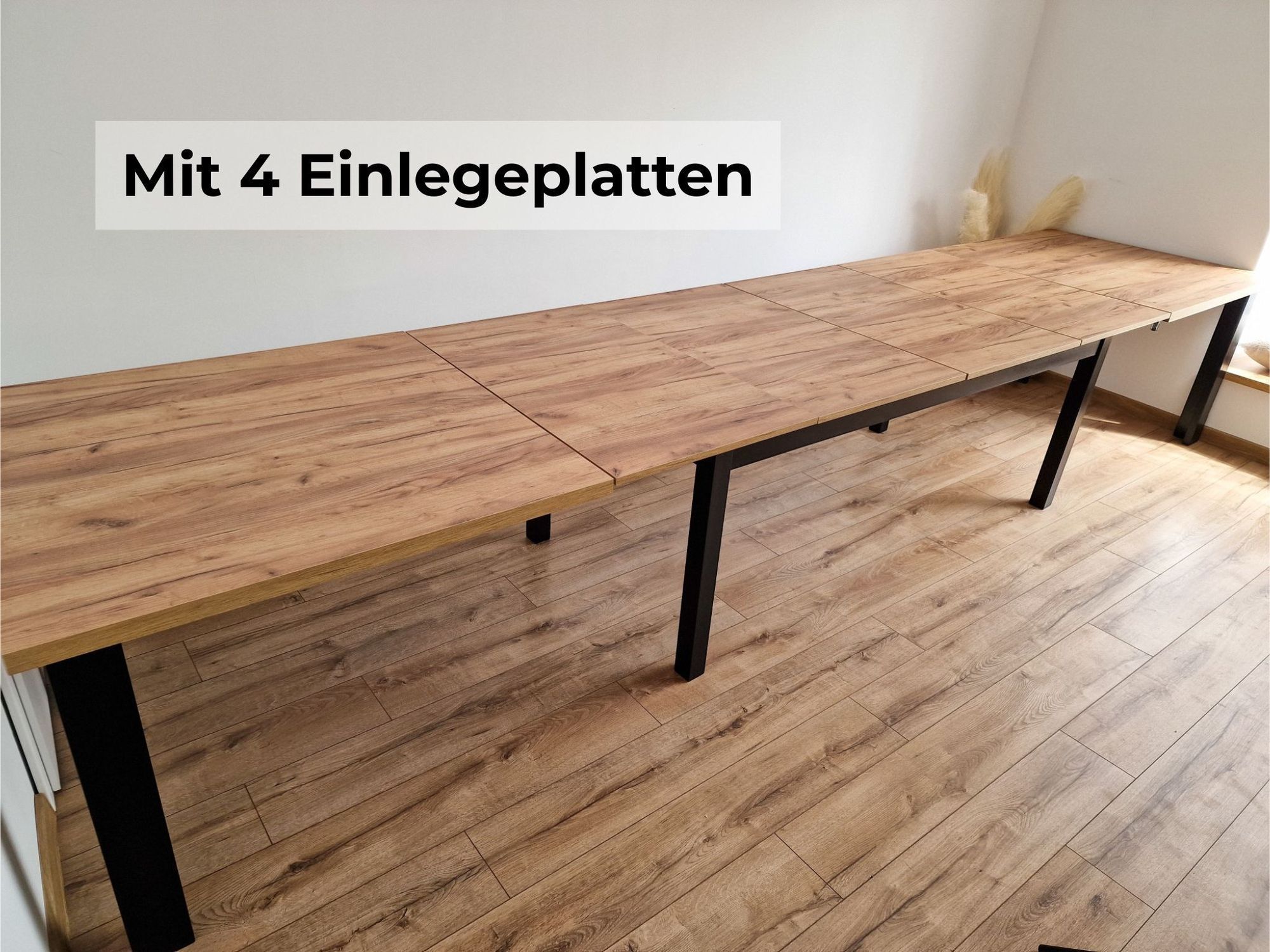 Esstisch Gilberto 100x200 cm ausziehbar – 4 Einlegeplatten – max. 440 cm – Eiche Craft – Massivholzbeine – Tisch für 16 Personen
