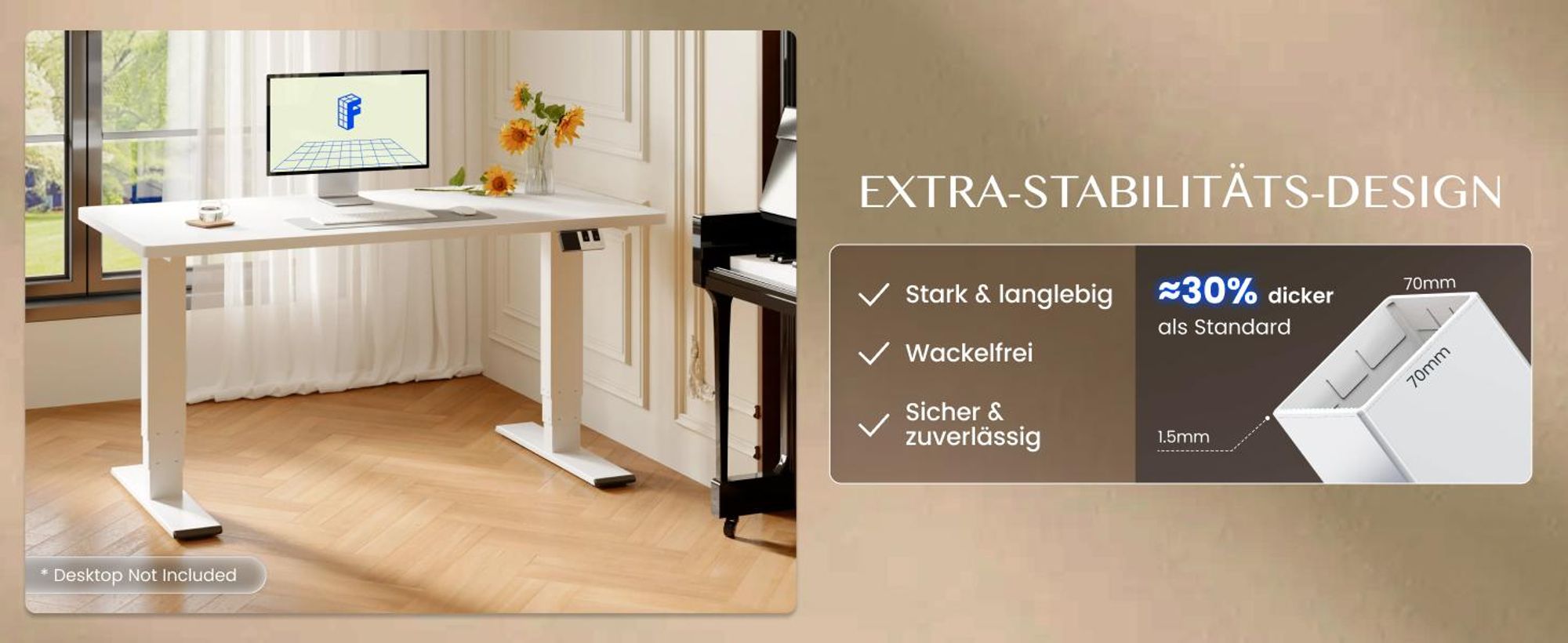 FLEXISPOT EC5 Pro Höhenverstellbarer Schreibtisch Elektrisch Tischgestell, 160KG Tragkraft, 2 starke Motoren, Piano-Tasten-Design, USB-Anschluss, Weiß