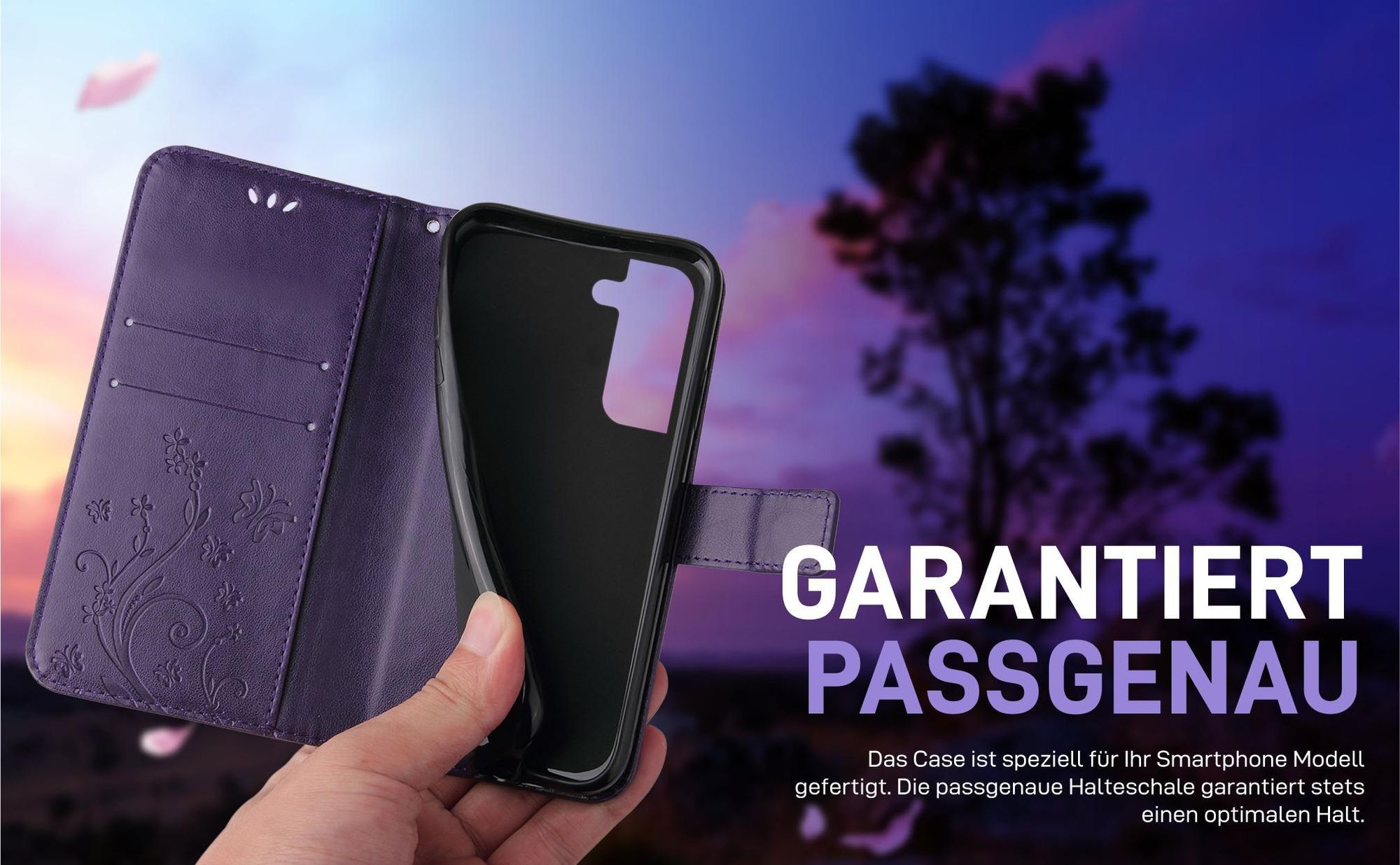 Violette Klapphülle für Samsung Galaxy S22+ mit präziser Passform und sicherem Halt