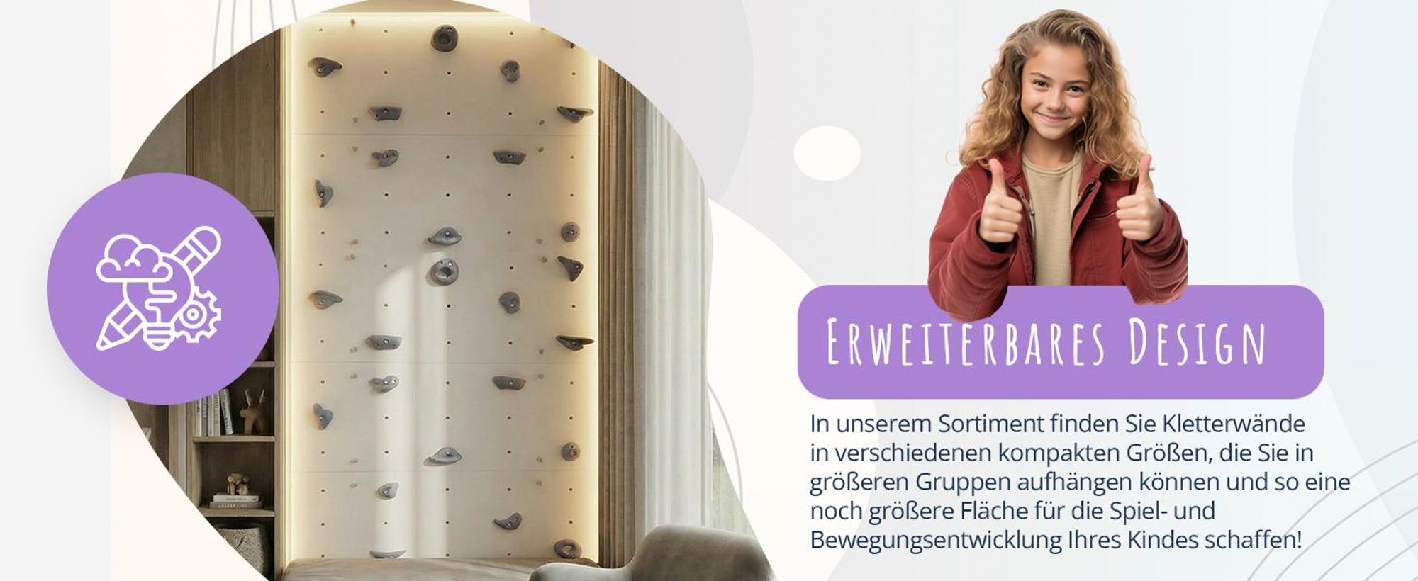 Create for you® - Kletterwand, 150x100 cm, 15 Grauen Klettergriffen, Heimklettergerüst, Fitnessgeräte für Zuhause, Kletterspielzeug Kinder
