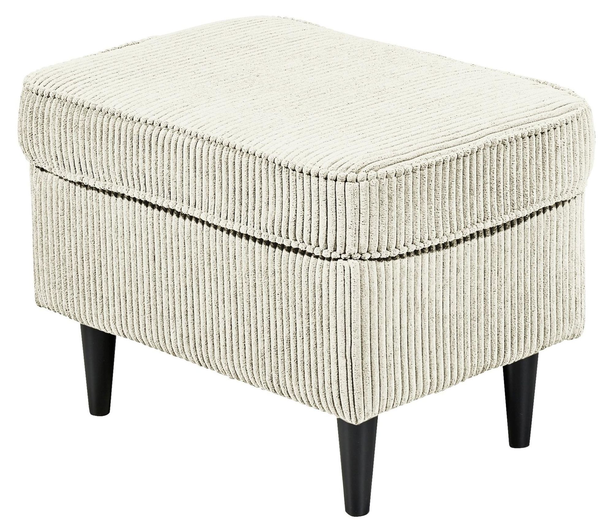 OSKAR Fußhocker in cream – kompakter Hocker mit weichem Stoffbezug und Massivholzfüßen
