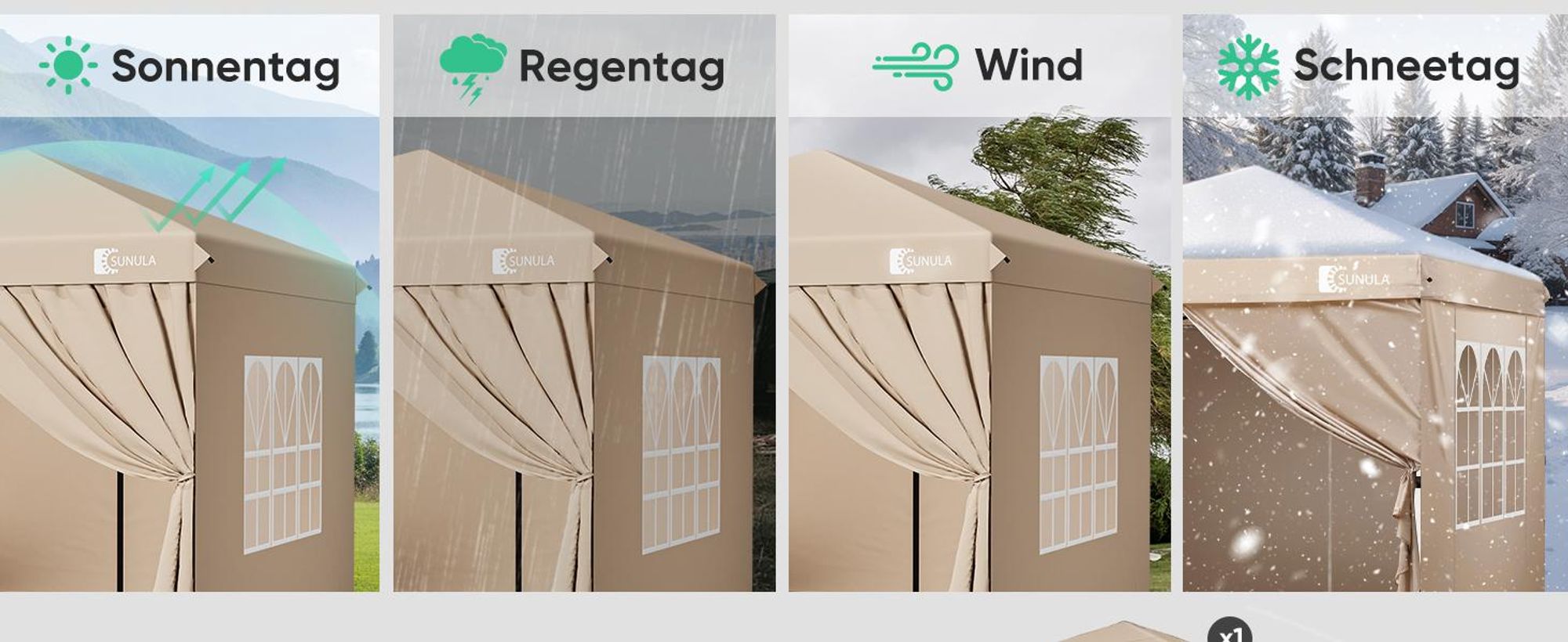 Sunula Faltpavillon 3x3 Gartenpavillon mit 4 seitenteilen wasserdicht, Taupe