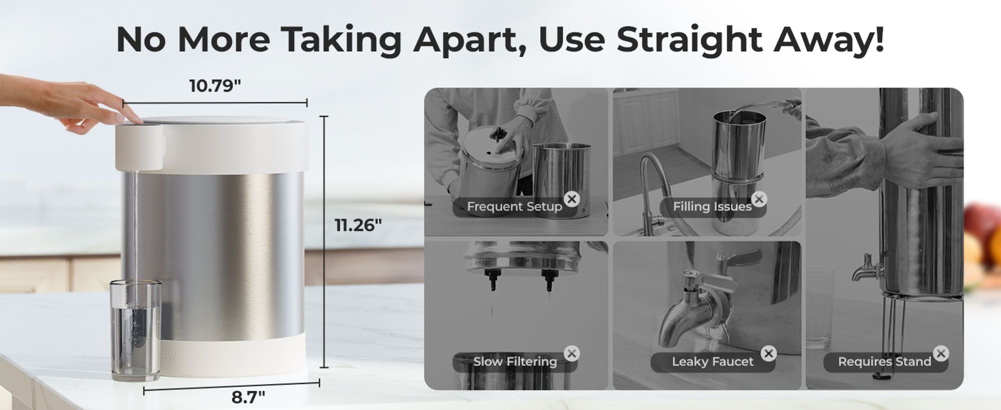 Waterdrop Edelstahl Wiederaufladbarer Wasserfilterspender, WD-ED21W 5,3L 3 Monate Wasserenthärt Elektrischer Kann, Reduziert Kalzium