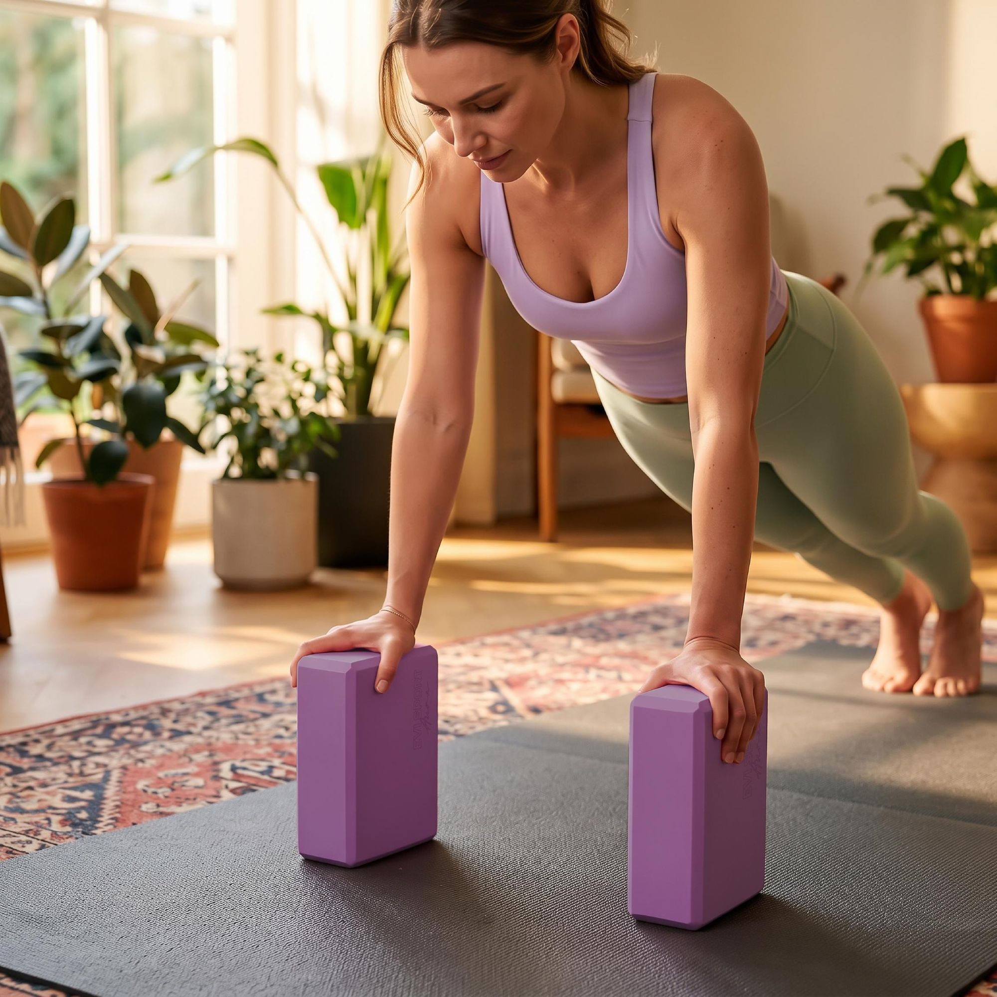 Pěnová jógová kostka na jógu, pilates a protahování – fialová