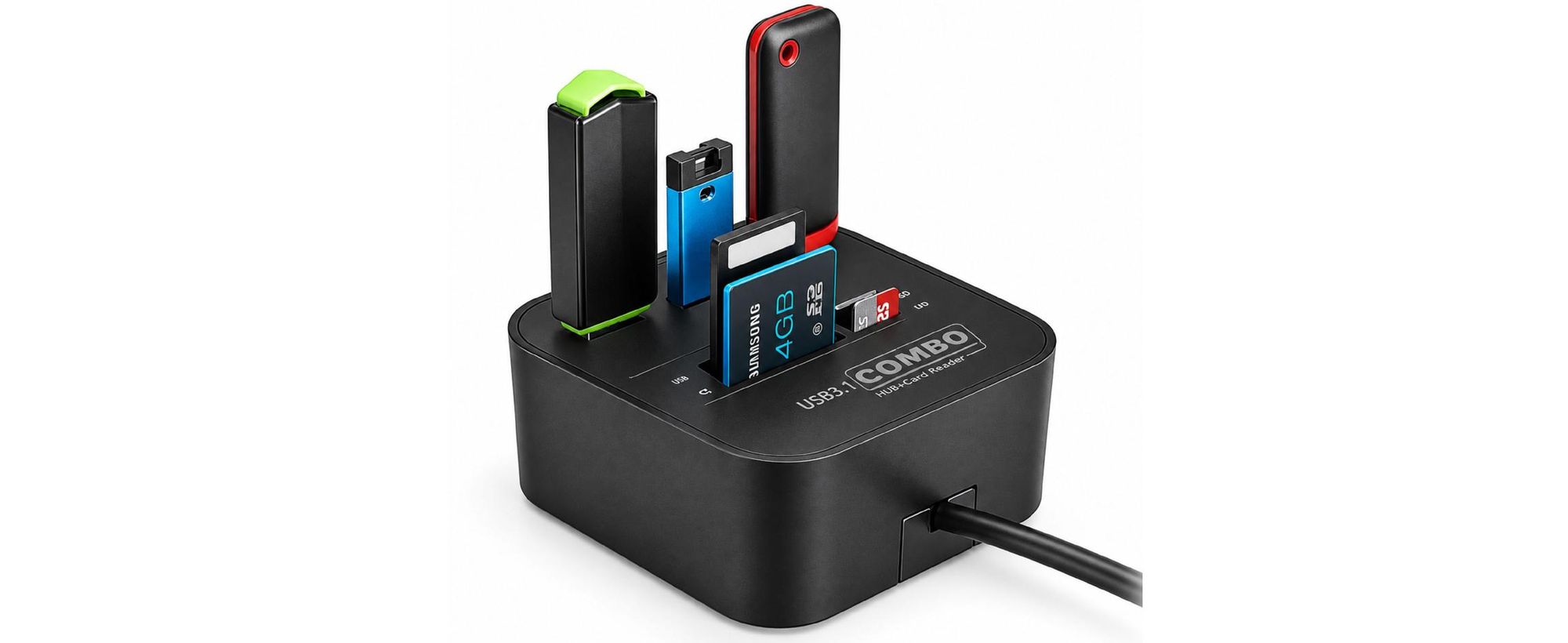 H31C USB 2.0 Hub 3-Port mit Kartenleser Multiport USB Verteiler Splitter für Laptop PC Notebook SD TF Speicherkarte Kartenlesegerät kompakt extern
