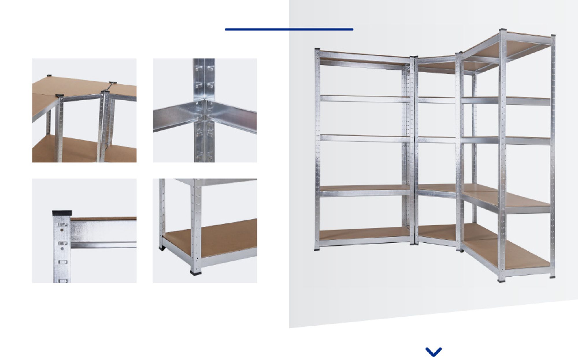 Wiltec Schwerlast Eckregal 164x150x160cm, 700 kg Gesamtlast, Steckregal verzinkt aus Stahl, Lastenregal mit 4 Ablagen, Werkstattregal