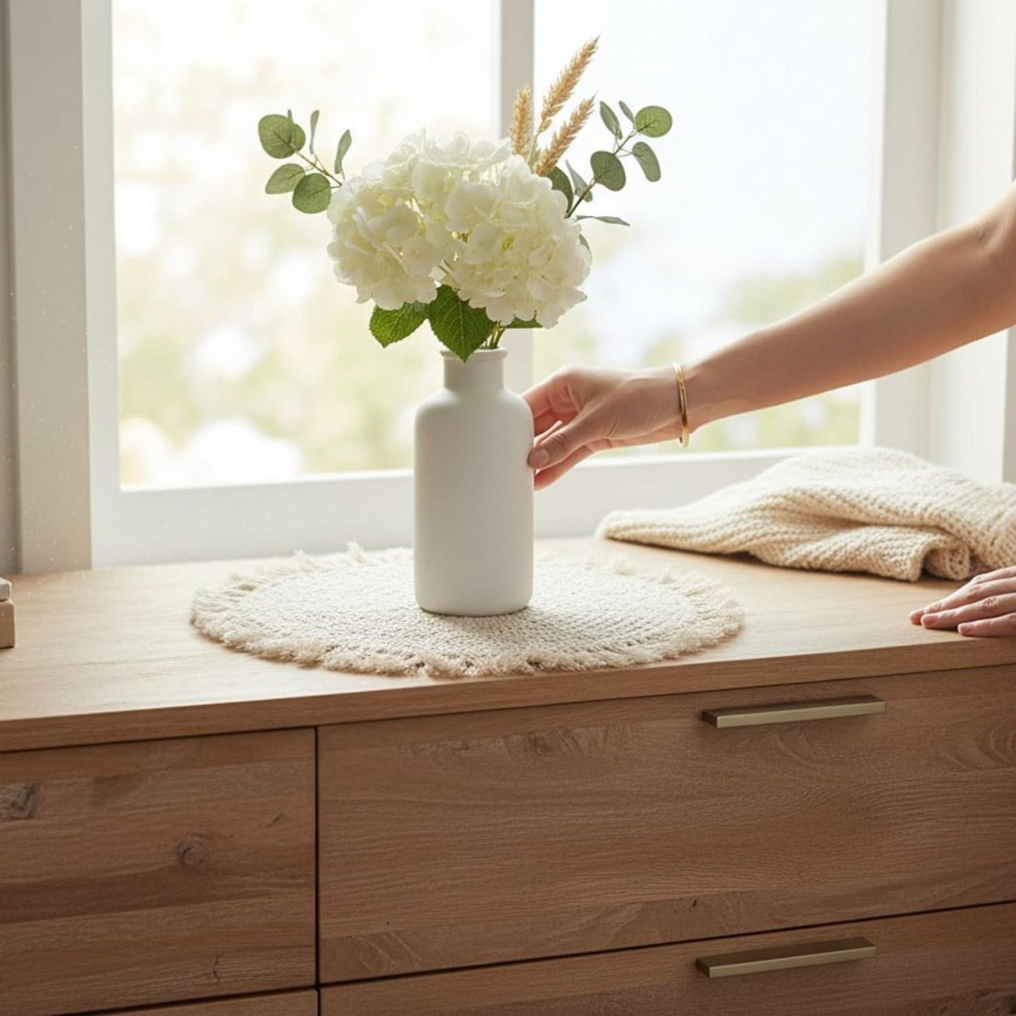 Tischset Makramee Platzset Tischdeko Untersetzer rund boho Deko 38 cm Creme Tischdeko wohnaccessoire Baumwolle geflochten skandi Sommer Hochzeit