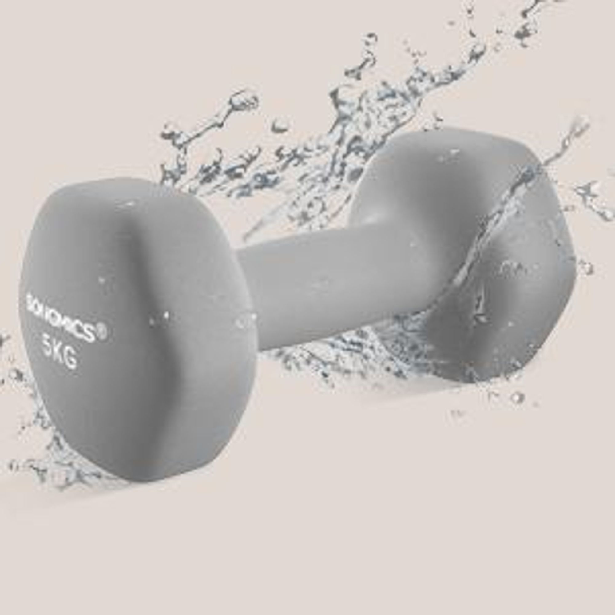 SONGMICS Hanteln, 2er Set, 2 x 5 kg, Hantelset, Kurzhanteln, Hexagon, Neopren-Beschichtung, Krafttraining, Workout, Fitnesstraining, für Zuhause, grau