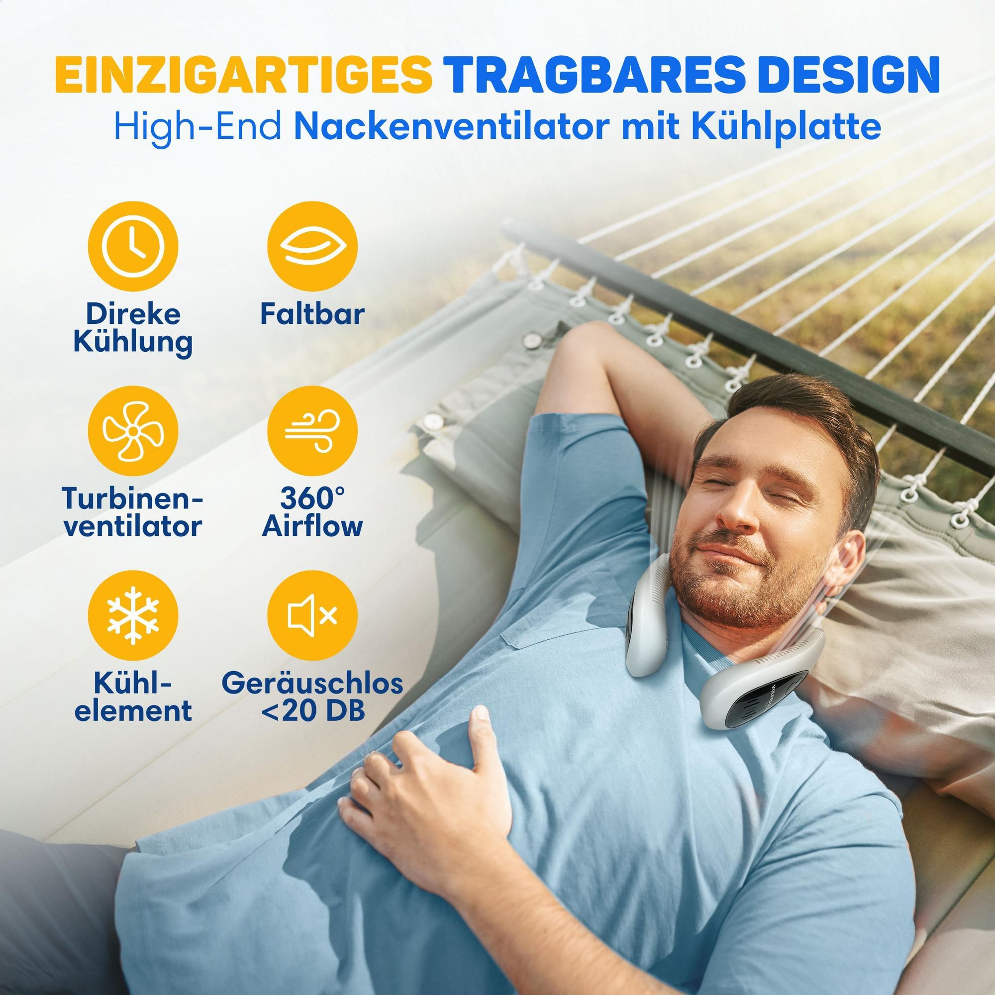 Vulpes Goods Nackenventilator Elite mit Kühlelement – Wiederaufladbar & Geräuschlos – Tragbarer Gesichtsventilator – 3 Stufen mit Extra Kühlung