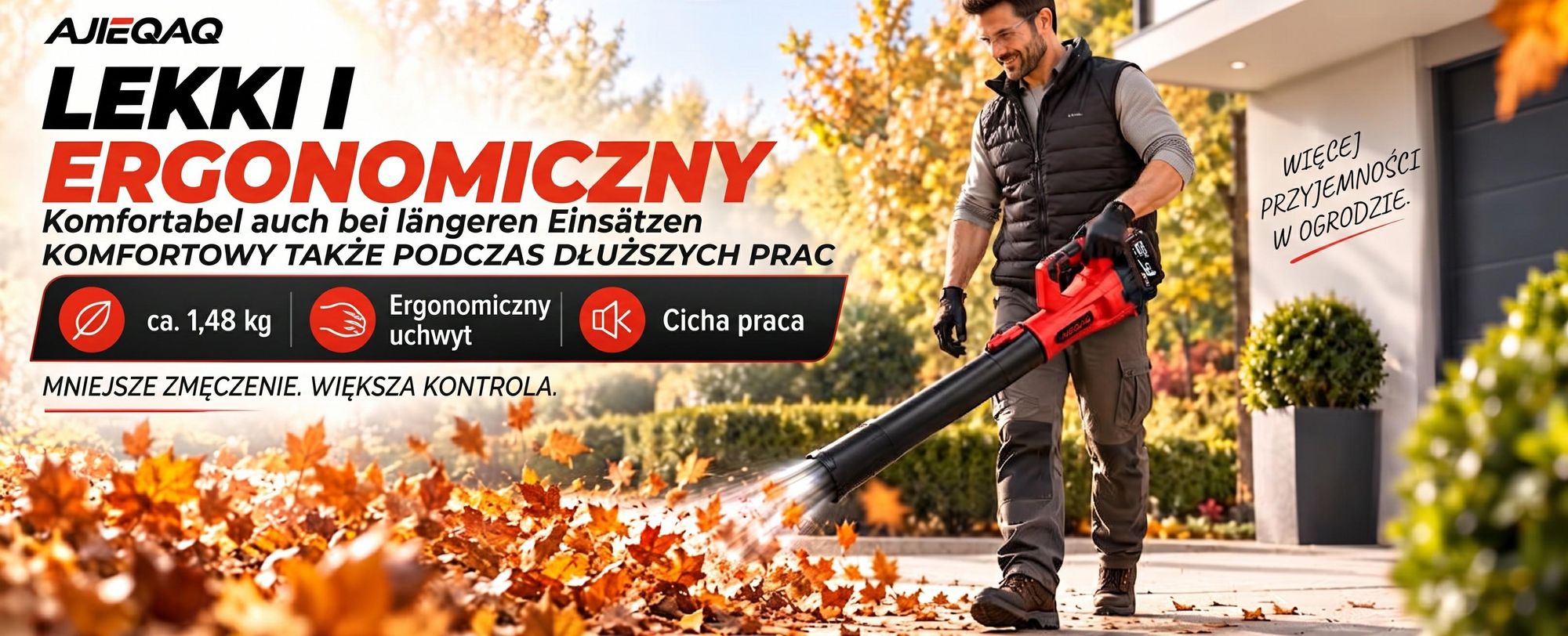 Akumulatorowa Dmuchawa do Liści 21V Brushless, 2×4,0Ah Akumulatory, 320 km/h, 6 Poziomów z Trybem Turbo, 1000W, Bezprzewodowa Dmuchawa z 2 Rurami