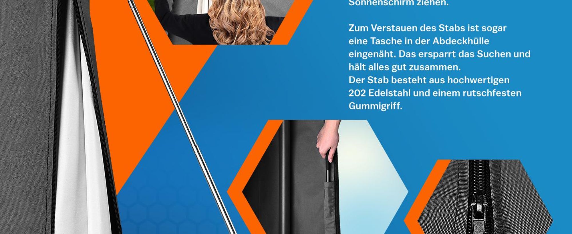 KINGSLEEVE® Sonnenschirm Schutzhülle mit Stab bis Ø 350 cm Winterfest Groß Ampelschirm Gartenschirm Abdeckung Abdeckhaube Hülle Plane Schirmhülle Grau