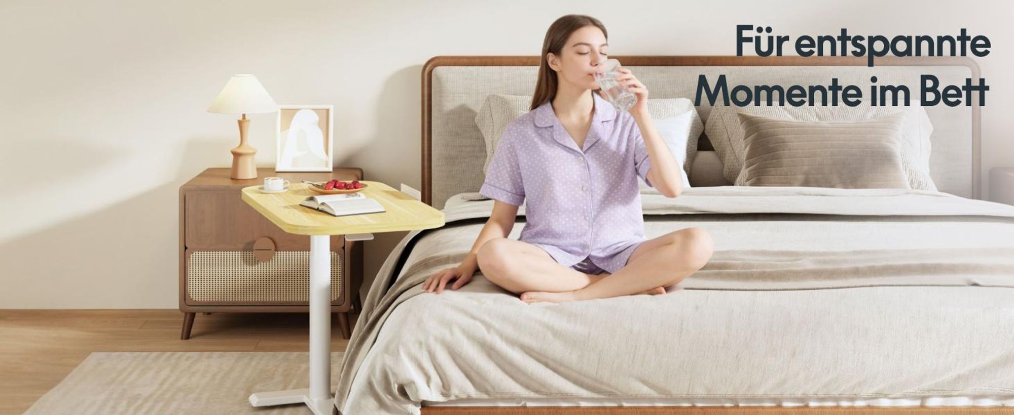 FLEXISPOT Beistelltisch Höhenverstellbar in C-Form, klappbarer Laptoptisch mit Rollen, 65–105 cm, Nachttisch, für Bett und Sofa, Braun