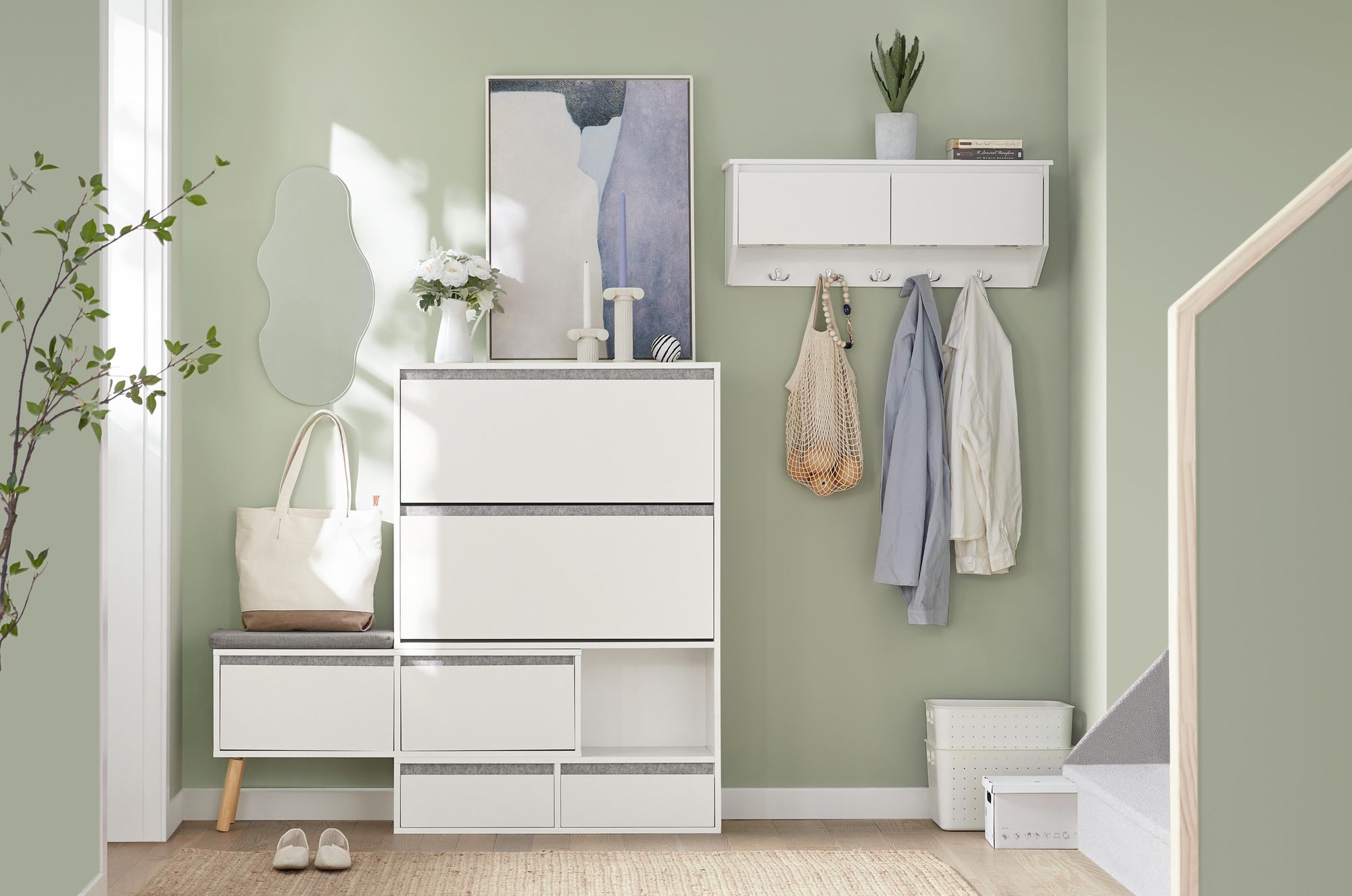 SoBuy Wandregal mit 2 Schubladen - Modernes Regal Wand für Flur, Wohnzimmer & Schlafzimmer - Weiß 64x15x10cm FRG43-W