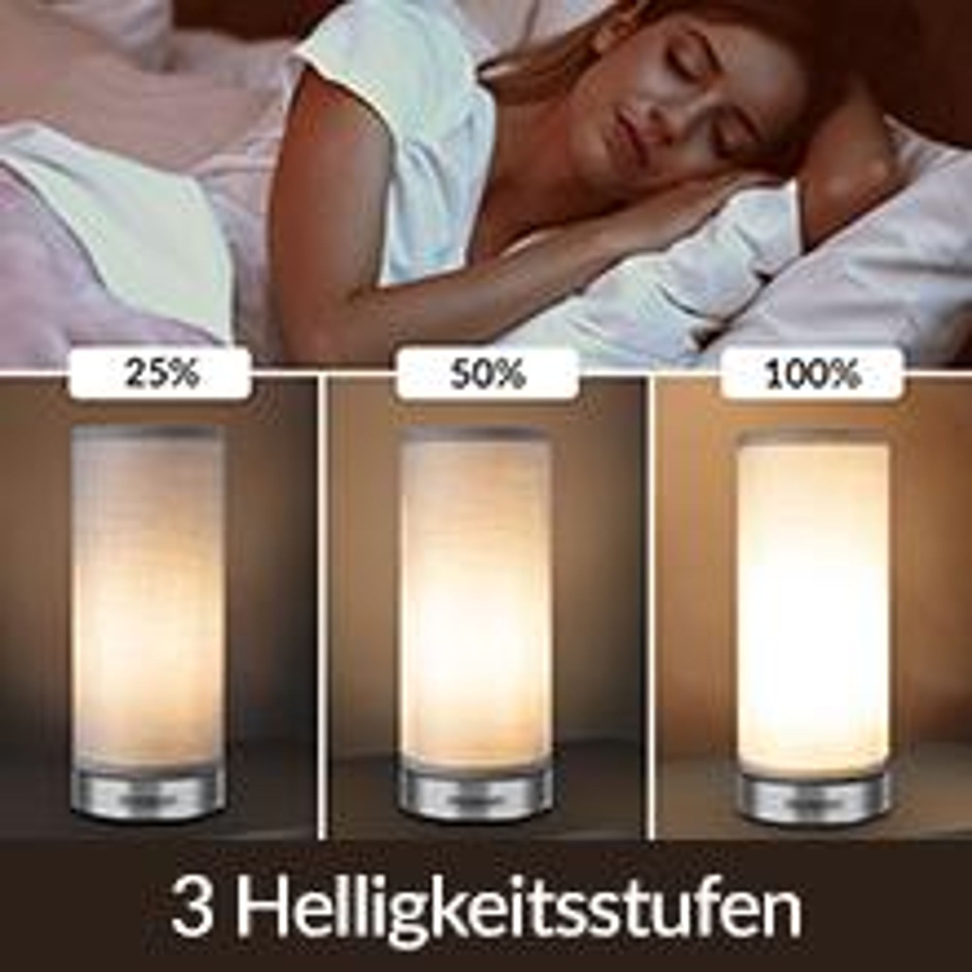MONZANA® Nachttischlampe 2er Set Touch Dimmbar mit LED Leuchtmittel Stoffschirm Tischlampe Tischleuchte Wohnzimmer Schlafzimmer Licht Leselampe Grau