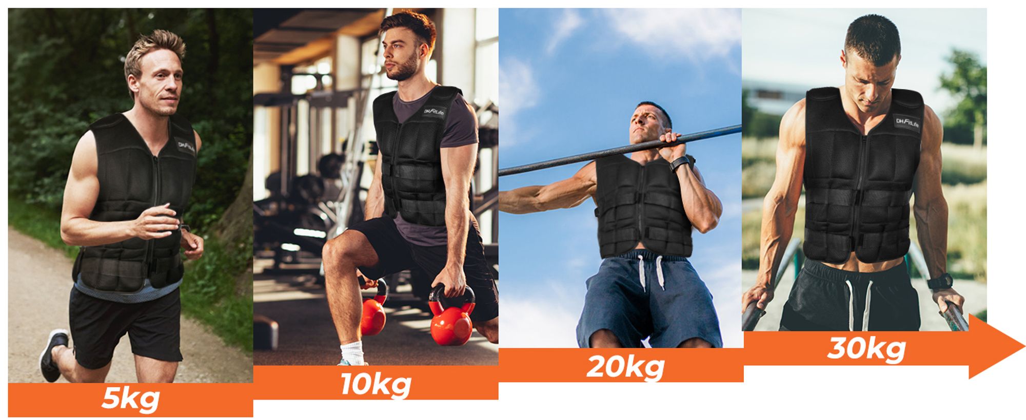 DH FitLife Verstellbare Gewichtsweste 30KG zum Muskelaufbau u. Krafttraining | Weighted Vest | Laufweste Damen Herren | Fitness Trainingsweste