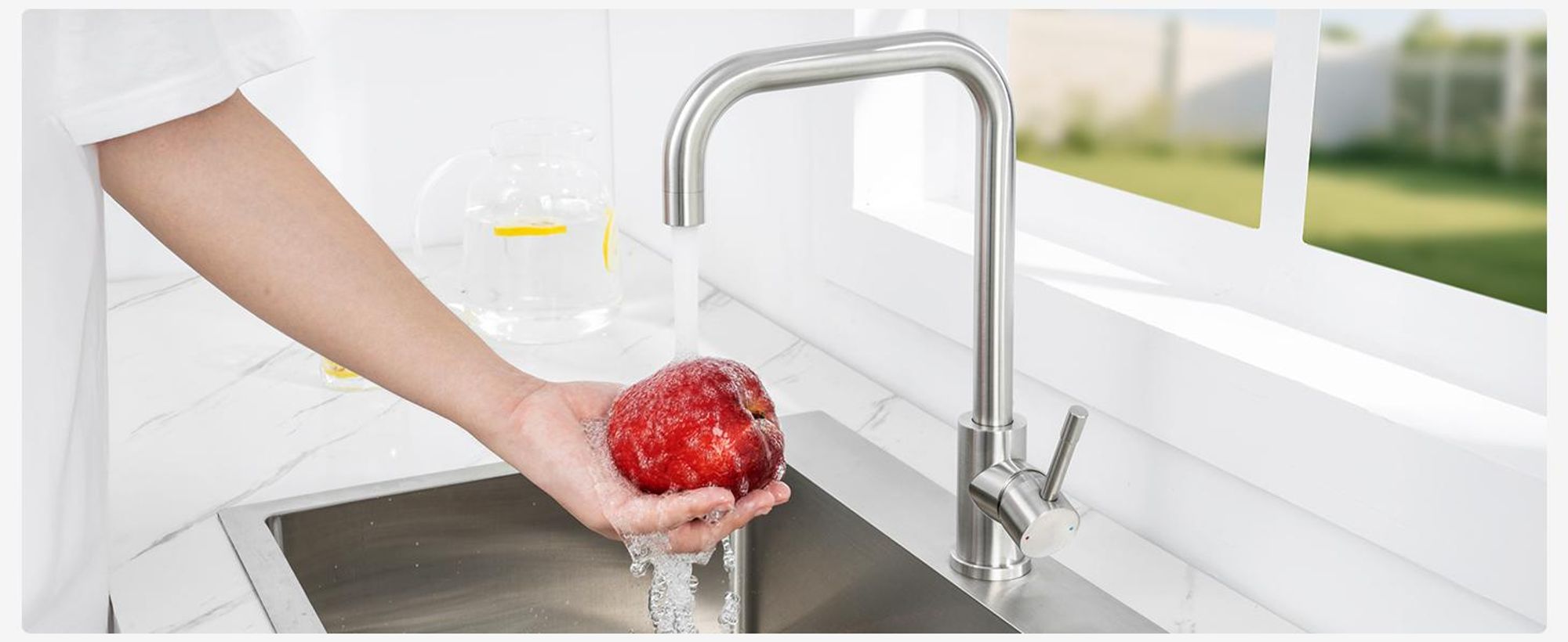 Cecipa Niederdruck Küchenarmatur Gebürsteter Edelstahl, Wasserhahn Küche für Kleinspeicher, 7-Form Auslauf, 360° Drehbar, Spültischarmatur Edelstahl