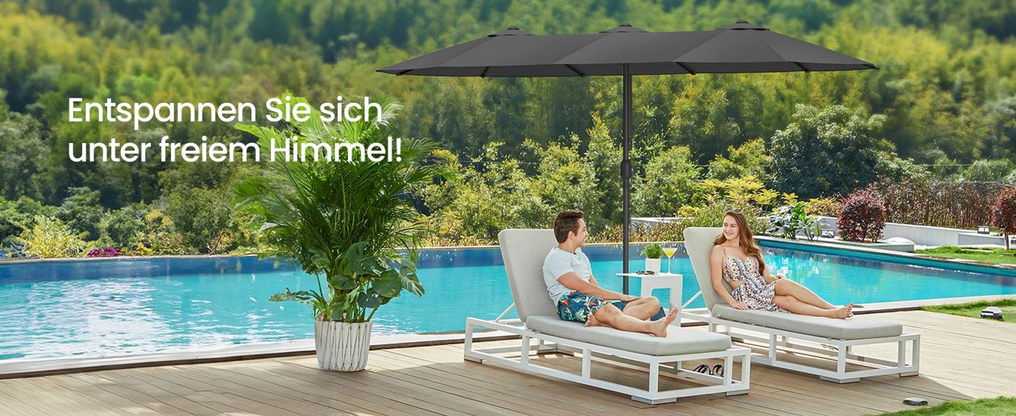 SONGMICS Doppelsonnenschirm, extra großer Sonnenschirm, Gartenschirm, UPF 50+