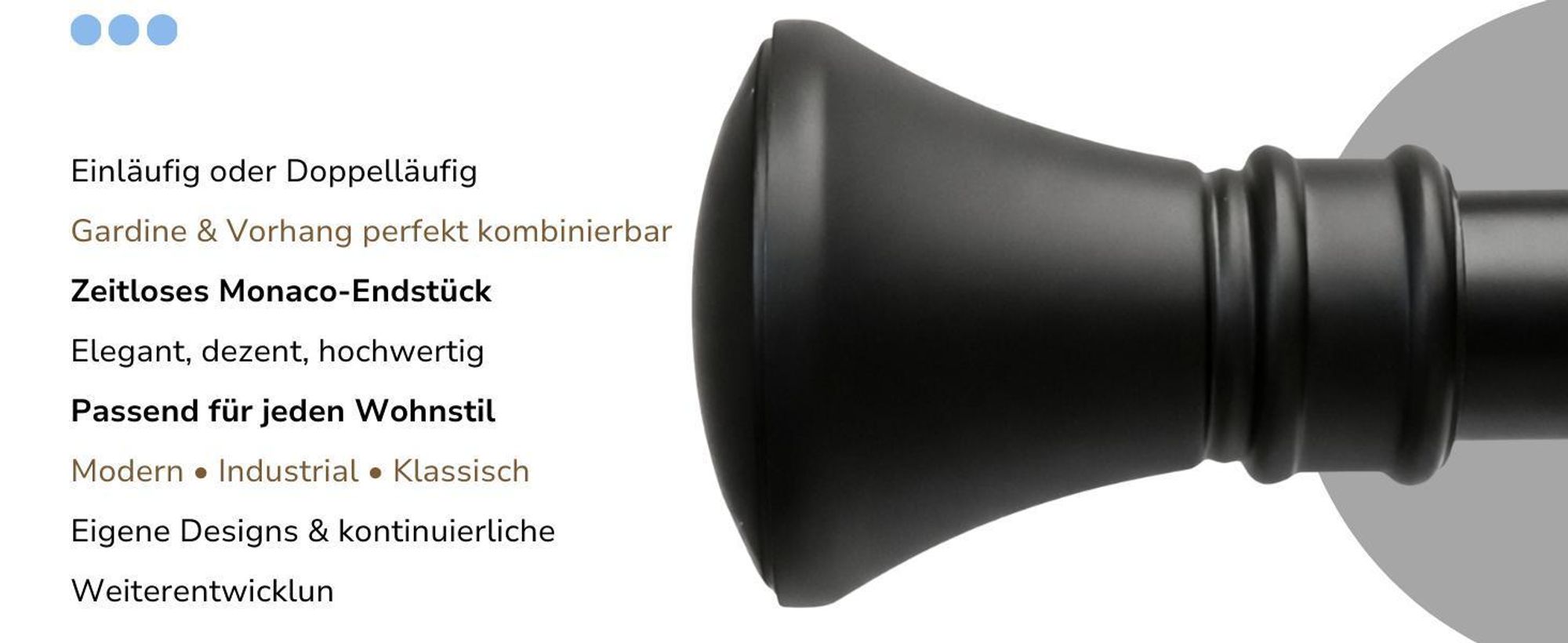 280 cm Doppelläufige Gardinenstange Ø25/19 mm Schwarz Matt Monaco Metall Wandmontage Leise Ringe
