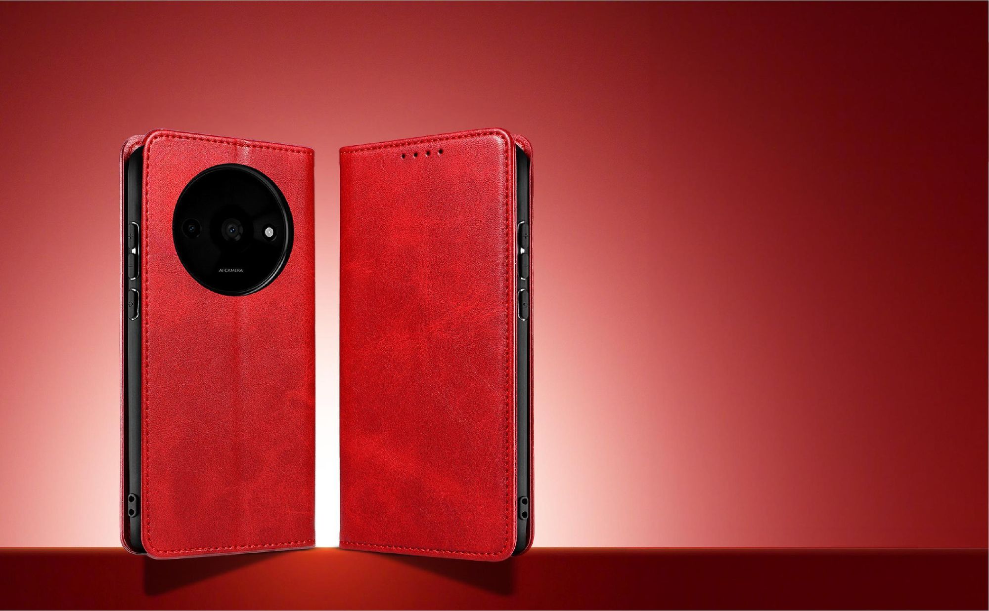 Rote Handyhülle für Xiaomi Redmi A3 aus strapazierfähigem Kunstleder