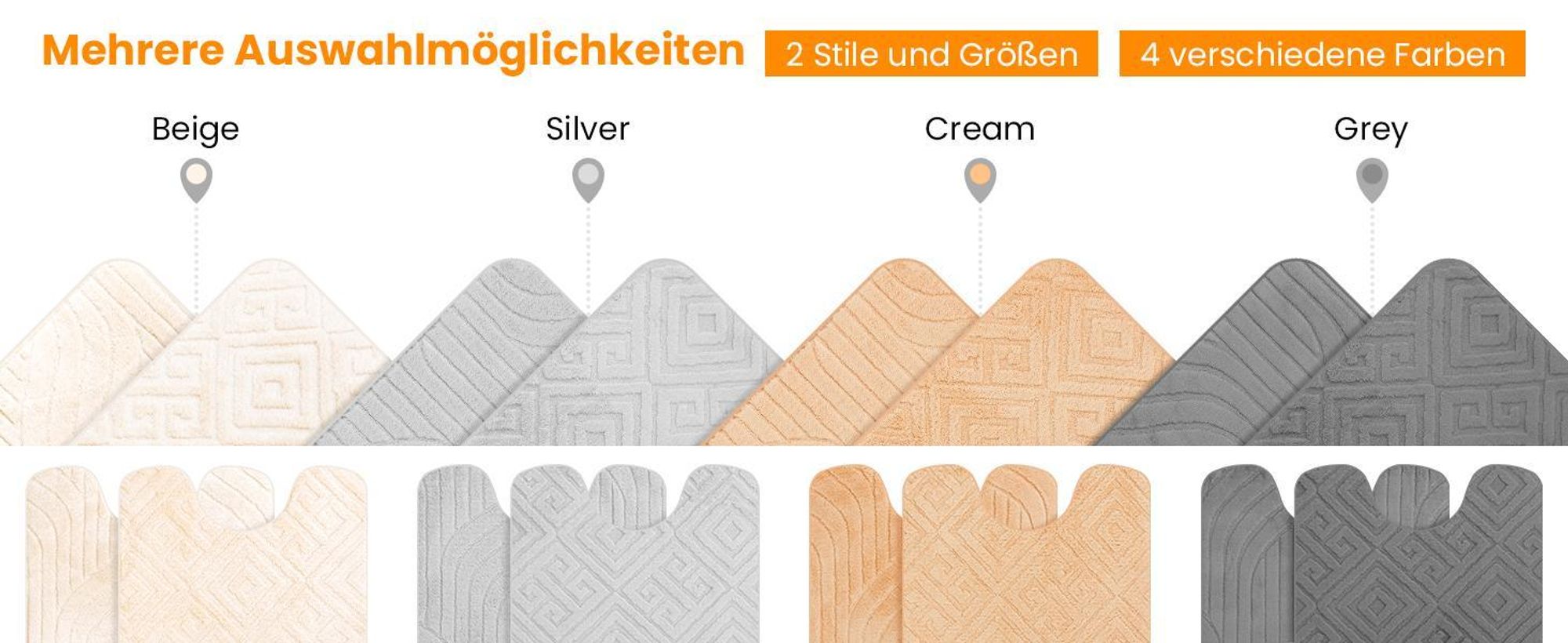 HOMELUX Badematten Set 2 Teilig rutschfest Badvorleger Badezimmer Teppich, 50 x 80cm Badeteppich + 40 x50cm WC Vorleger mit Ausschnitt,Champagner, 2BF