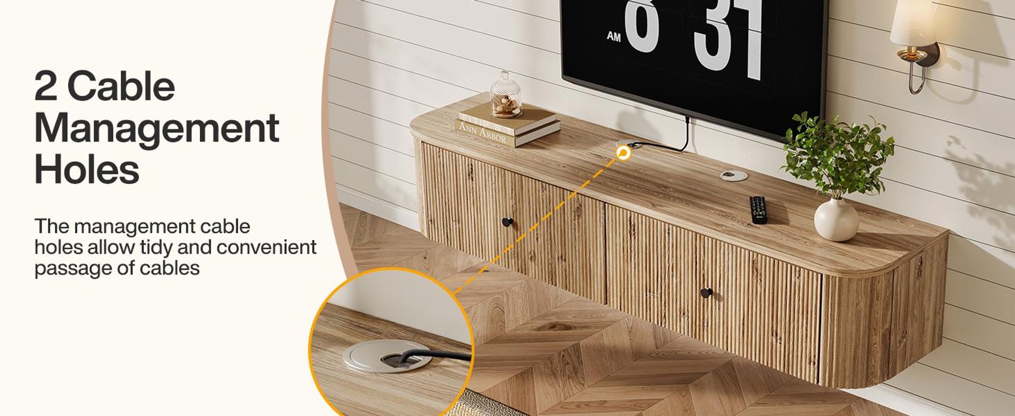 Tribesigns Schwebe-TV-Board zur Wandmontage, 140 cm TV-Wandkonsole mit 2 geriffelten Schubladen, modernes schwebendes Medienboard für Wohnzimmer