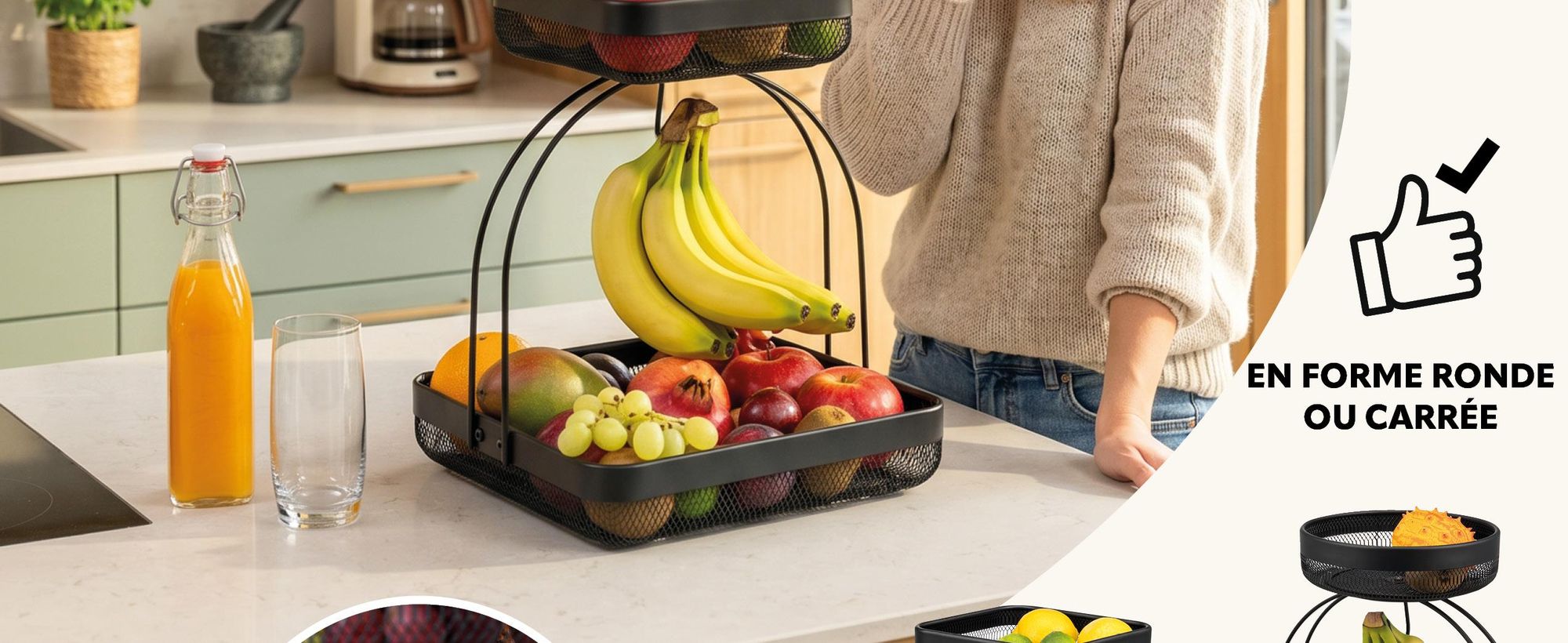 Corbeille a fruits avec support pour bananes