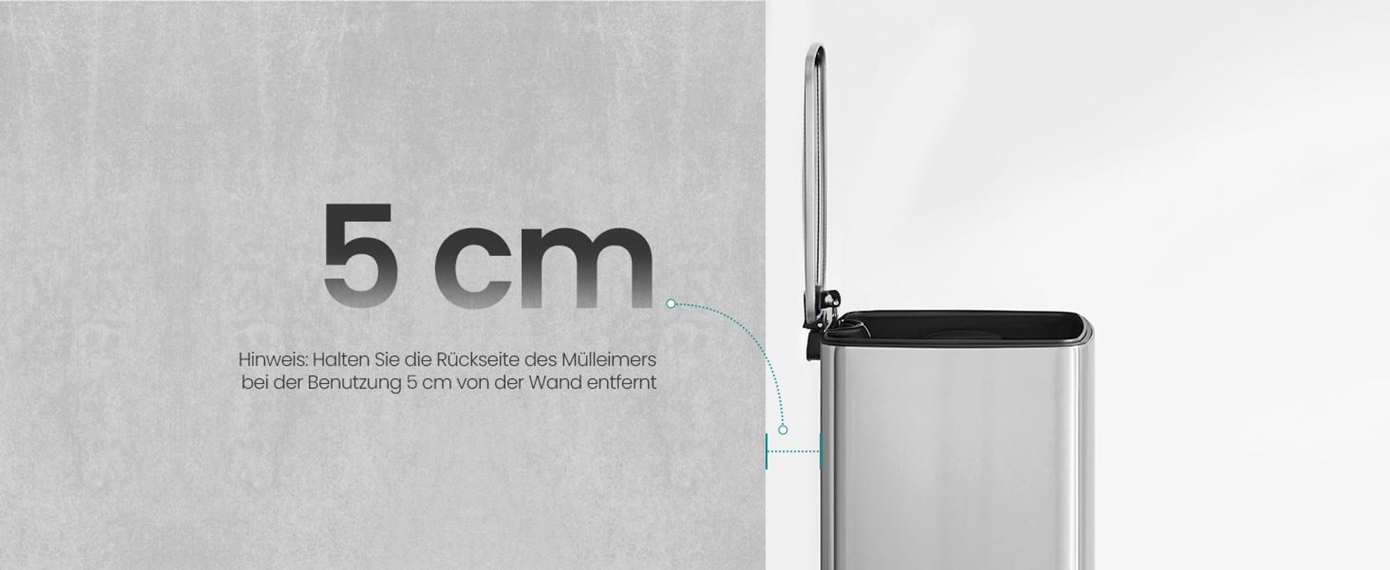 SONGMICS Mülleimer Küche, Tretmülleimer, mit Inneneimer, Offenhaltefunktion