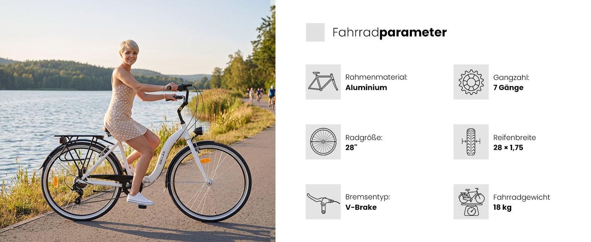 Dallas Bike Klapprad Faltrad 28 Zoll - 7-Gang Shimano - Alu-Rahmen M 18" - Weiß-Schwarz