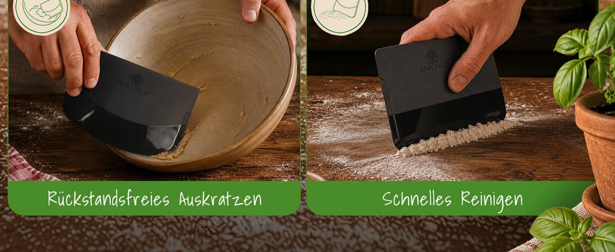 EDELFELD – Teigschaber [2er Set] Praktische Teigkarte zum Brot Formen – Flexibler Teigschaber & Teigspachtel zum Brot backen, portionieren – Zubehör