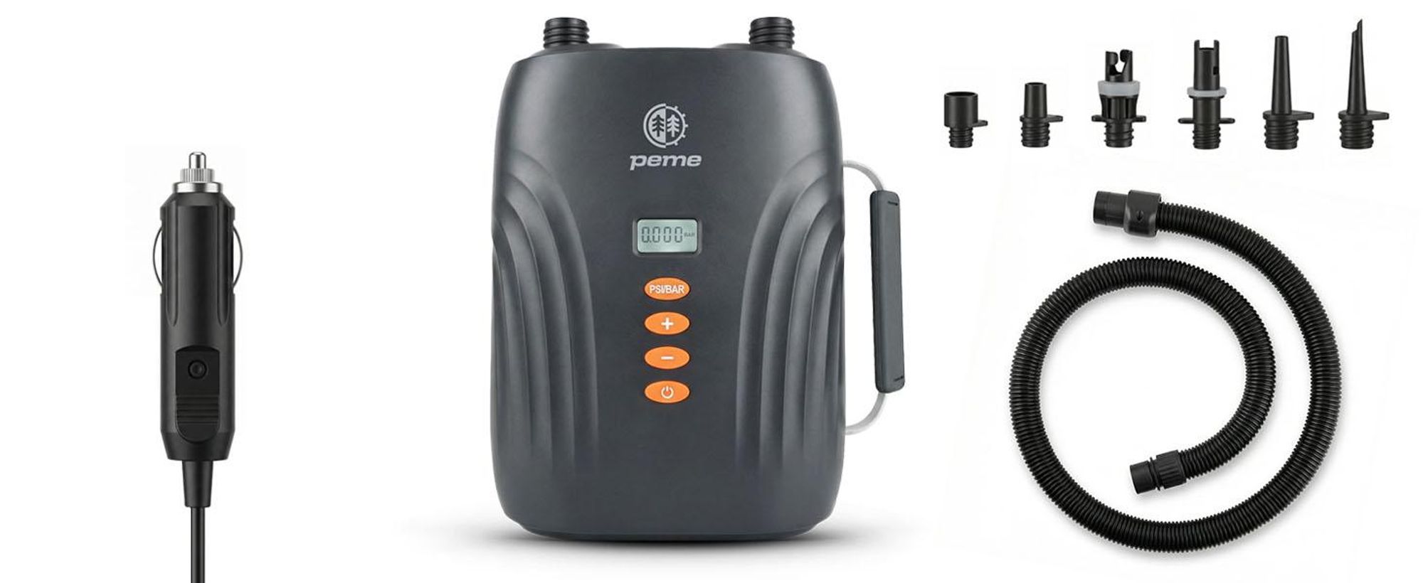 PEME Hydro Elektrische SUP Pumpe 12V Auto Luftpumpe Kompressor bis 20 PSI Aufpumpen Abpumpen 6 Düsen für Stand Up Paddle Board Schlauchboot Zelt
