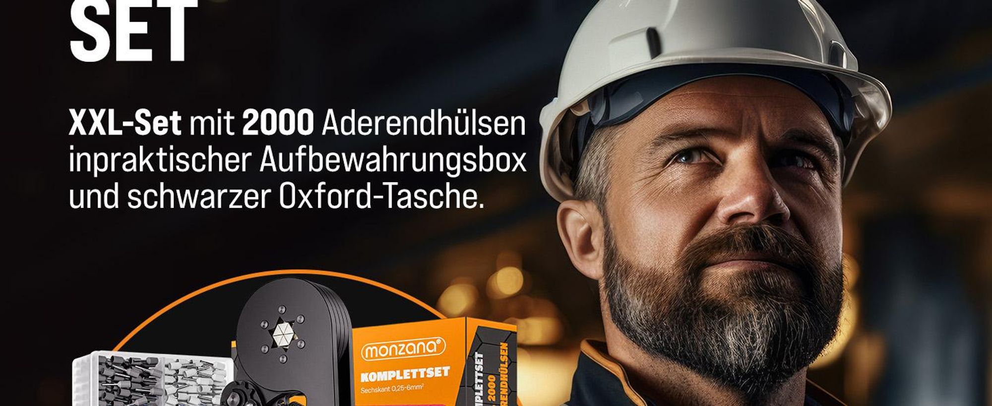 MONZANA® Crimpzange Sechskant 0,25-6mm² 2000tlg. Aderendhülsen Set Ergonomisch Plastikbox Kohlenstoffstahl inkl. Tasche Aderendhülsenzange Werkzeug