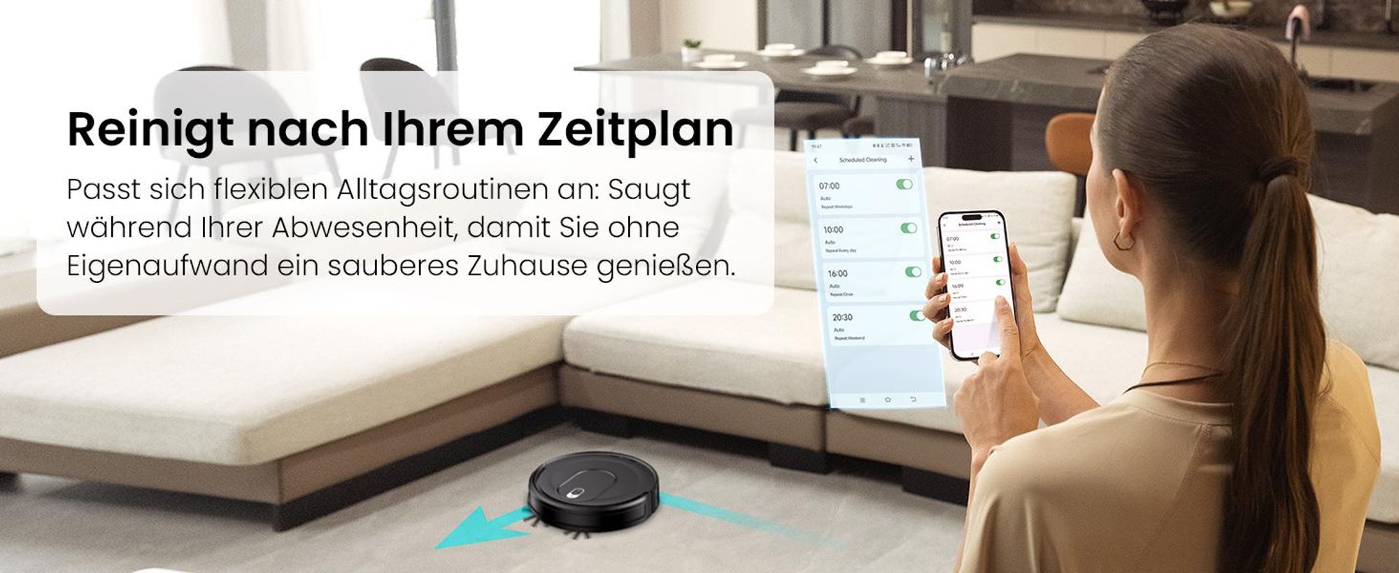 Vactidy W6+ Saugroboter ohne Wischfunktion, 2800 Pa Saugkraft, 720 ml großer Behälter, 120 Min. Laufzeit, APP/Sprache/Fernsteuerung