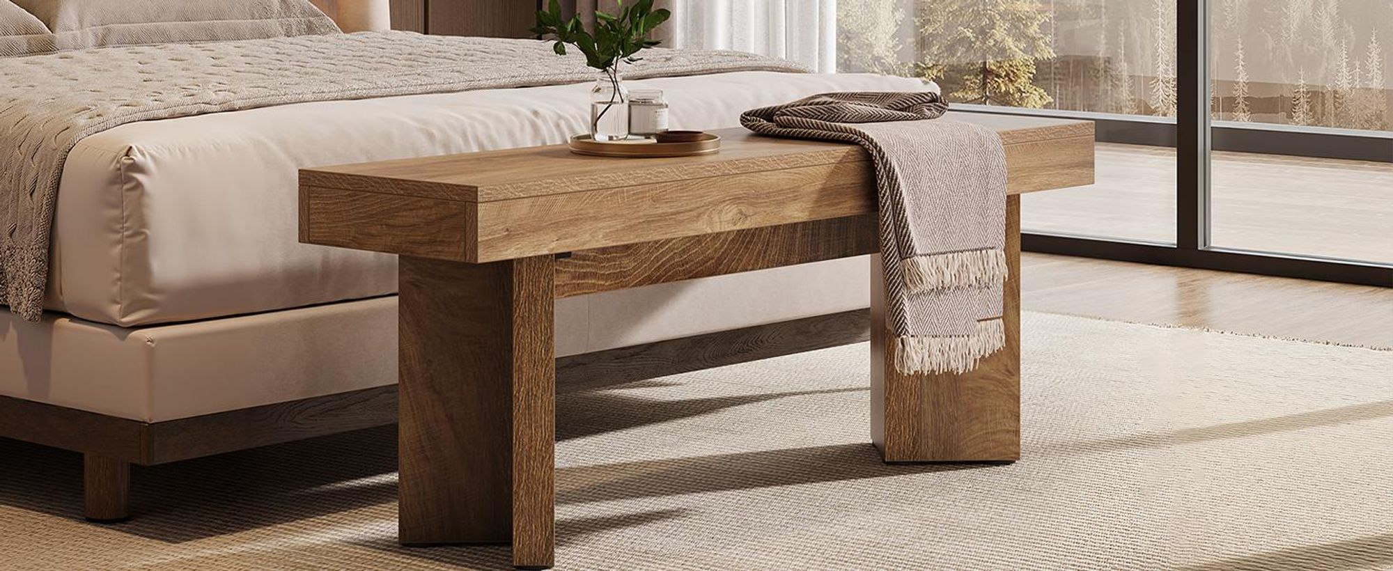 120 cm lange Holz-Eingangsbank, Landhaus-Sitzbänke für den Innenbereich am Fußende des Bettes, lange Tischbank als Sitzgelegenheit, Schuhbank